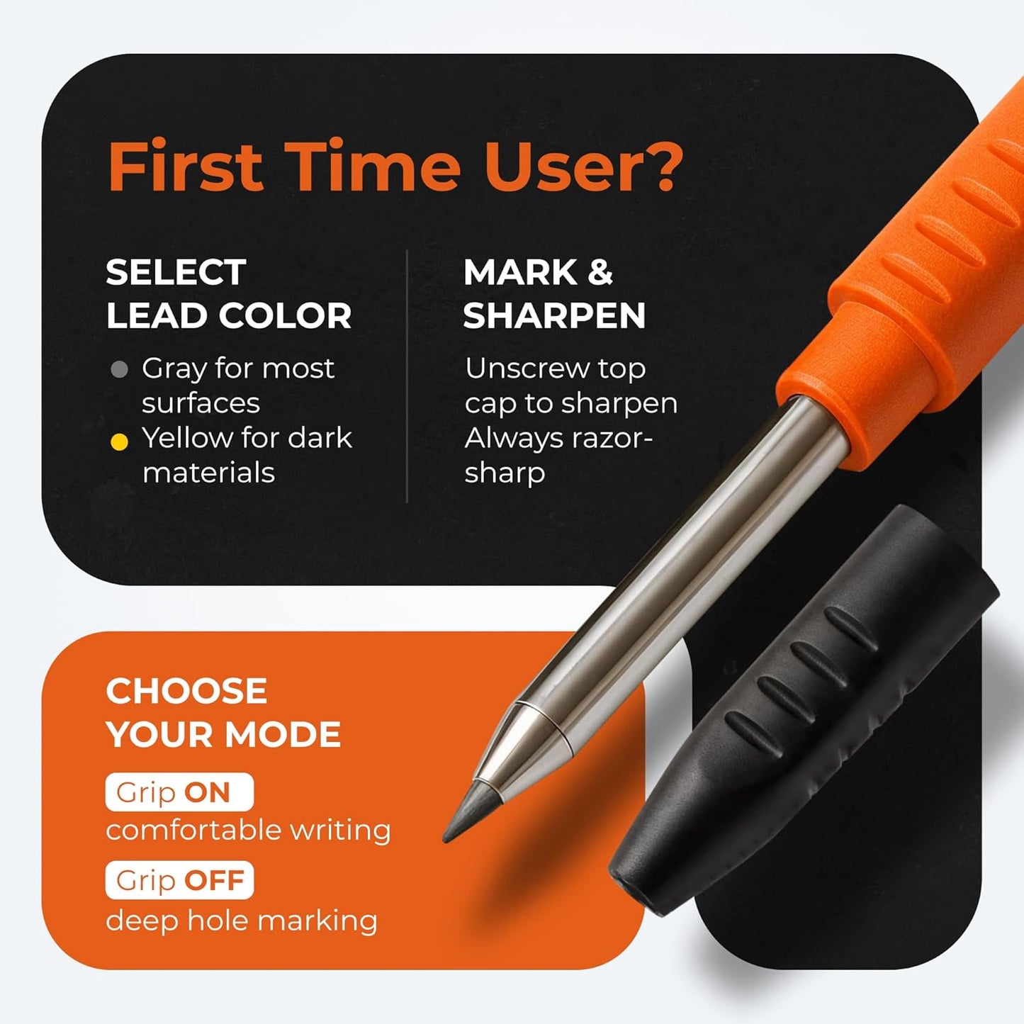 THORVALD New 3-in-1 Carpenter Pencils with Finger Grip for Construction - Incl. 7 Leads + Sharpener - Solid Mechanical Pencils with Fine Point/Best Marking tools Construction/Carpenters/Scriber