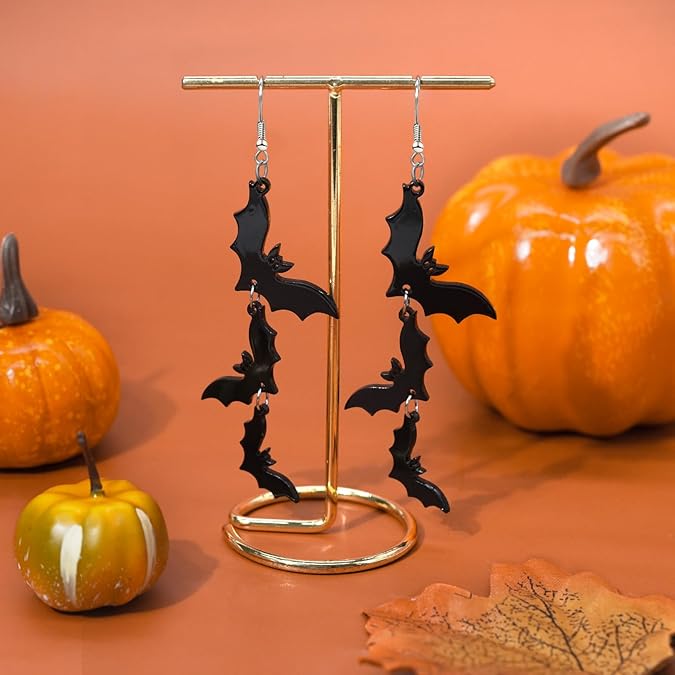 Acrylic Halloween Earrings Black Skull Bat Drop Dangle Earrings for Women Fun Cute Spooky Halloween Holiday Costume Jewelry