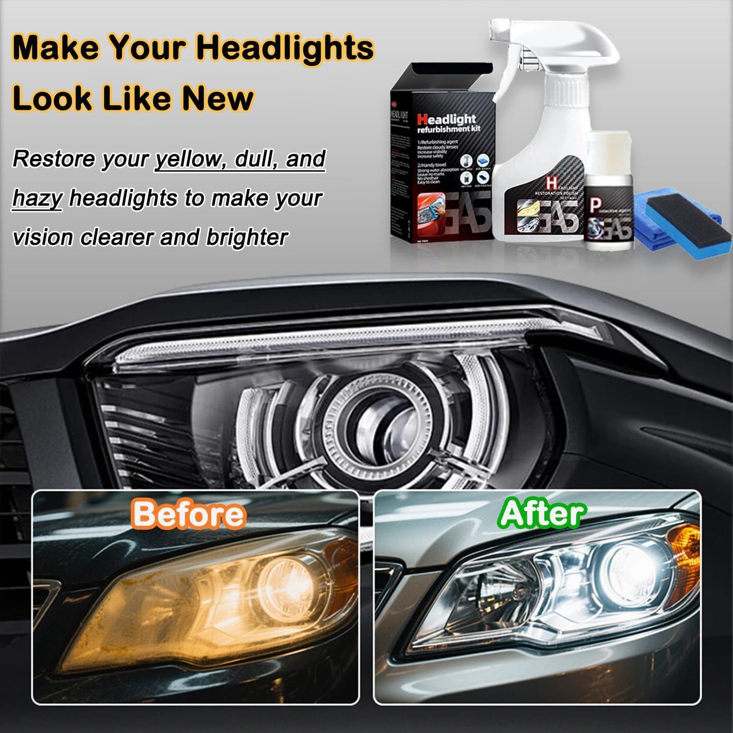 Car Headlight Restoration Polishing Kits Headlamp Repair Kits Car Light Polisher Cleaning Kits Ceramic Coating Spray Shiny Stuff Headlight Cleaner-6.3Fl.Oz