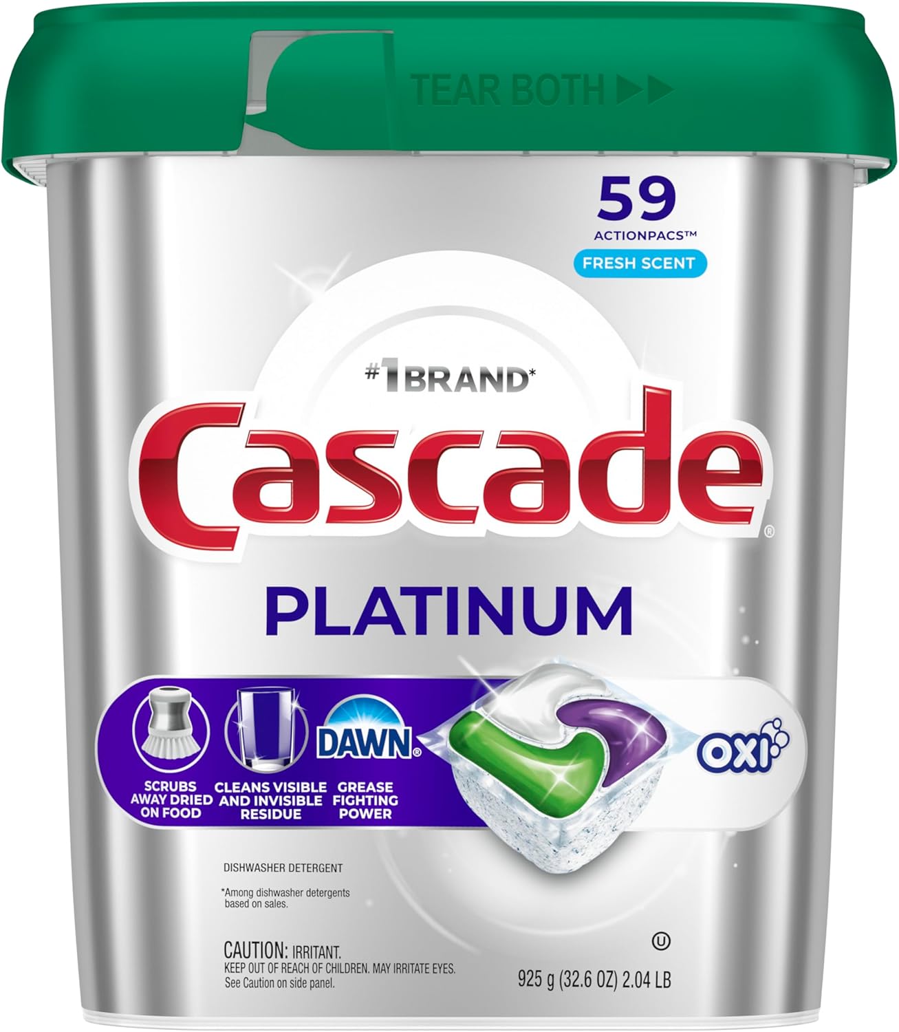 Cascade Platinum + Oxi Dishwasher Pods, Dishwasher Detergent, Dish Detergent Soap, Fresh, 59 Count
