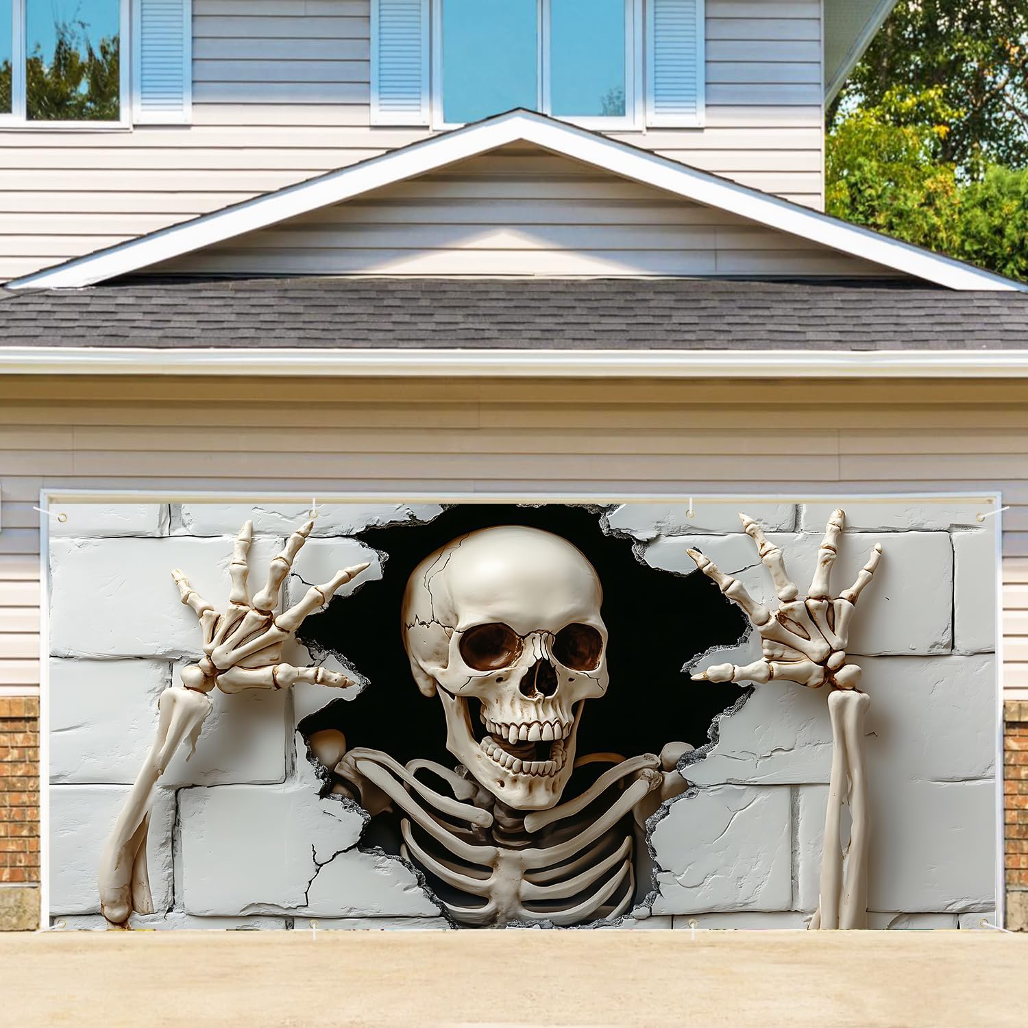 6 x 13 ft Halloween Garage Door Decorations Halloween decorations Witch Door Cover, Hanging Banner, Cauldron Backdrop Mural for Home, Outdoor, Indoor, Spooky Party, Wall, Window (Skull-2)