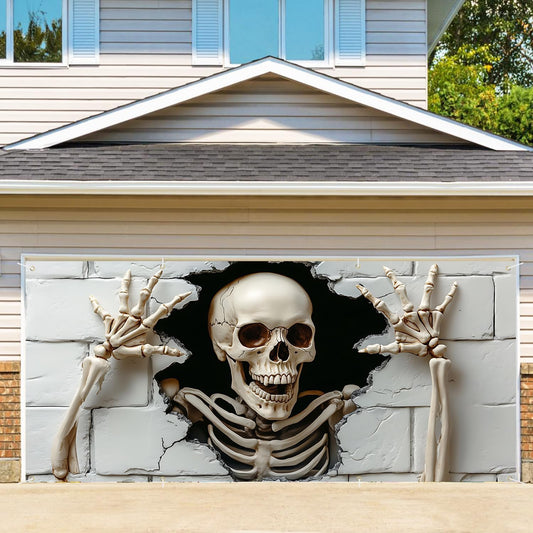 6 x 13 ft Halloween Garage Door Decorations Halloween decorations Witch Door Cover, Hanging Banner, Cauldron Backdrop Mural for Home, Outdoor, Indoor, Spooky Party, Wall, Window (Skull-2)