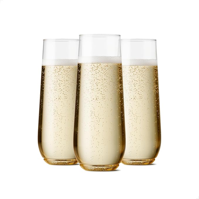 TOSSWARE POP 9oz Flute, Premium Quality, Recyclable, Unbreakable & Crystal Clear Plastic Champagne Glasses,Flute , 12 Count (Pack of 1)