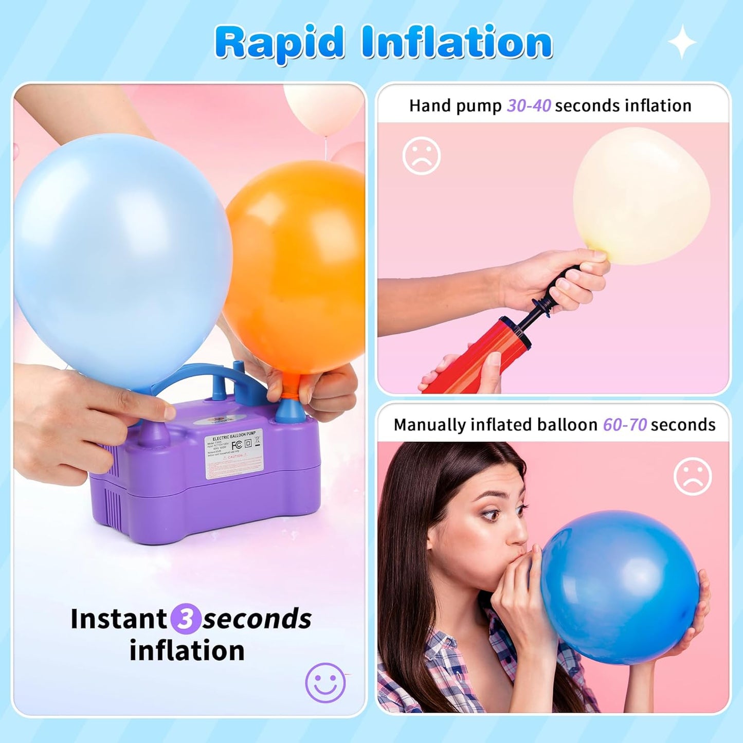 NuLink Balloon Pump Electric Portable Dual Nozzle Air Pump for Balloons Blower Pump Inflator for Decoration, Birthday Party [110V~120V, 600W, Purple]