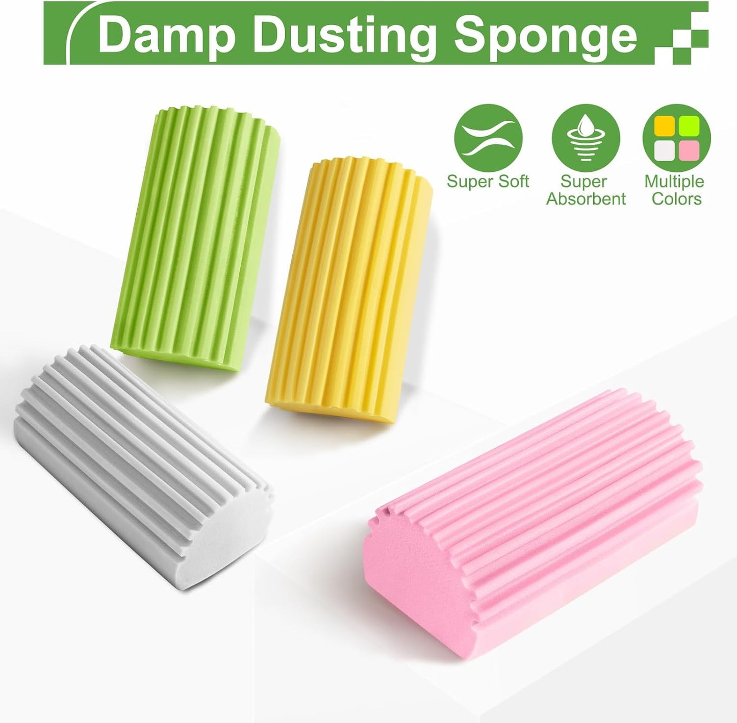 4-Pack Damp Clean Duster Sponge, Sponge Cleaning Brush, Duster for Cleaning Blinds, Glass, Baseboards, Vents, Railings, Mirrors,Window Track Grooves and Faucets（Gray）