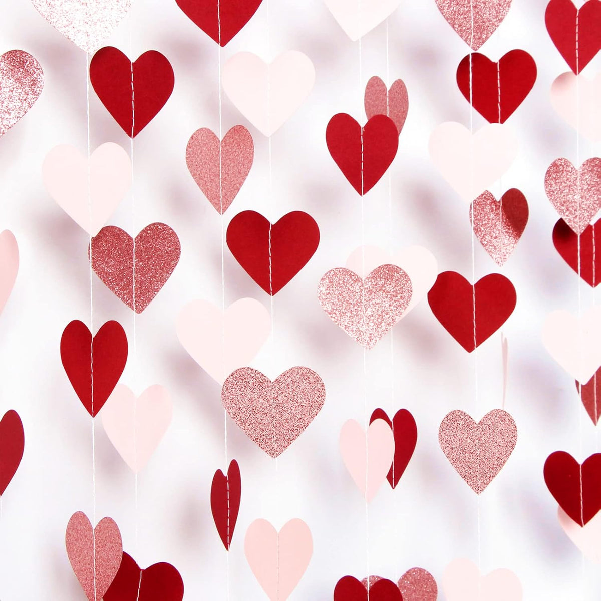 Rose-Gold Pink Party-Decorations Heart Garland Streamers - 52Ft Bachelorette Engagement Hanging Paper Banner,Valentines Day Bridal Shower Wedding Birthday Party Bunting Lasting Surprise