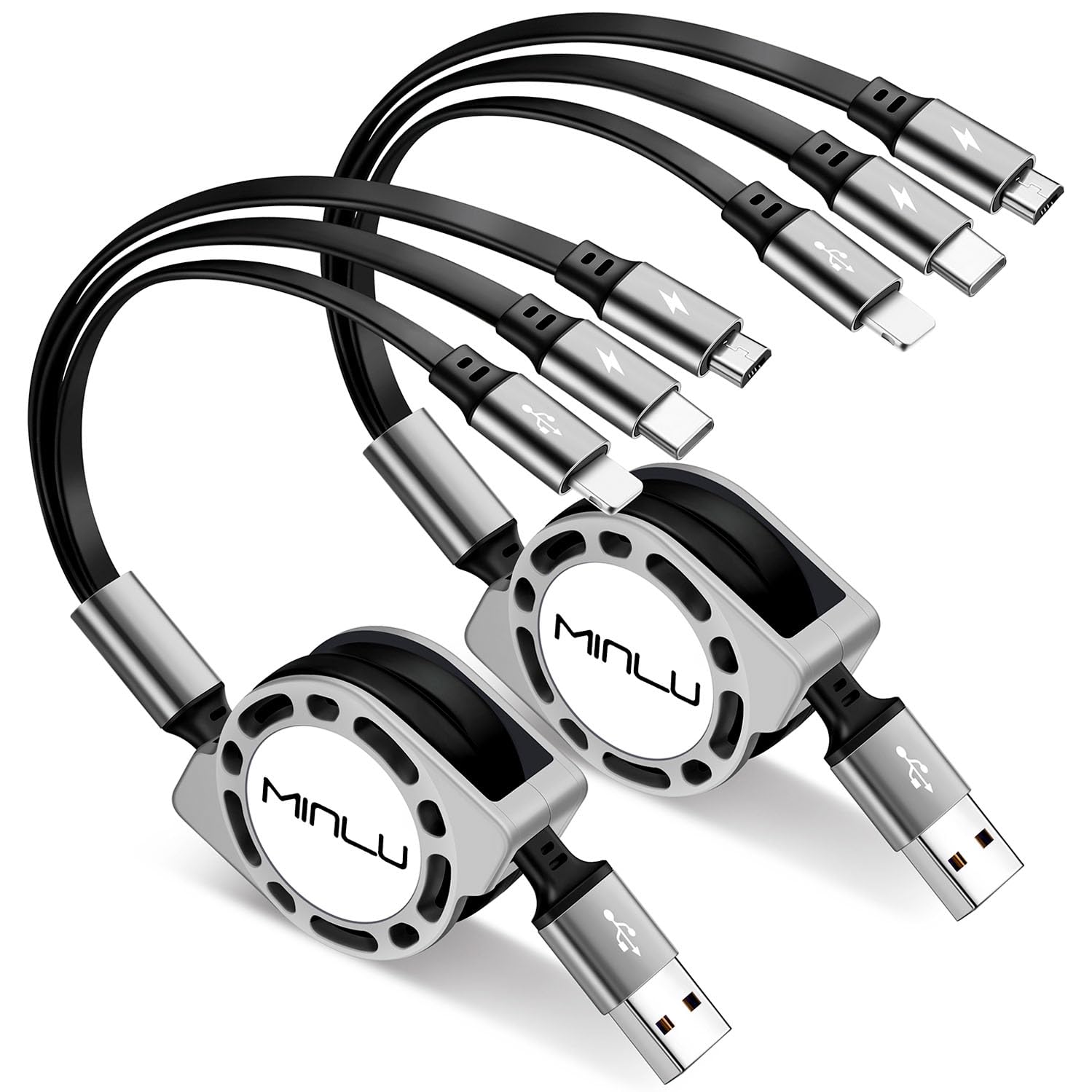 Multi Charging Cable 3A, [2Pack 4ft] Retractable Multi Charging Cord 3 in 1 Fast Charger Cord, USB C Charger Adapter with Lightning/Type C/Micro USB Ports for Cell Phones/iPhone/Samsung/PS/Tablets