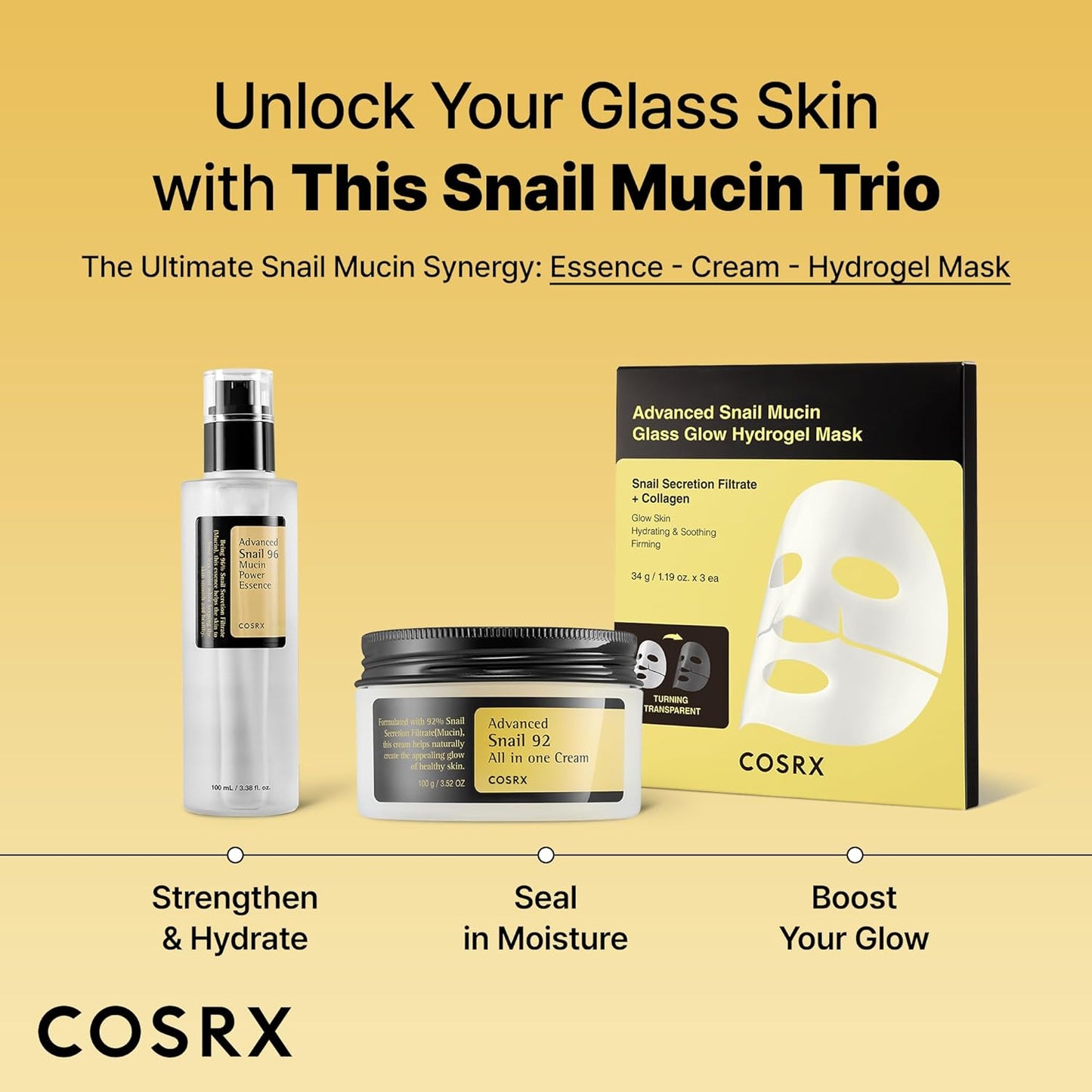COSRX Snail 96% Mucin Power Essence 2ea & Retinol 0.1% Cream Mini Sample 1ea, Glass Skin Starter Set, Amazon Exclusive, Daily Hydrating & Firming Korean Skin Care Kit, Gift Set