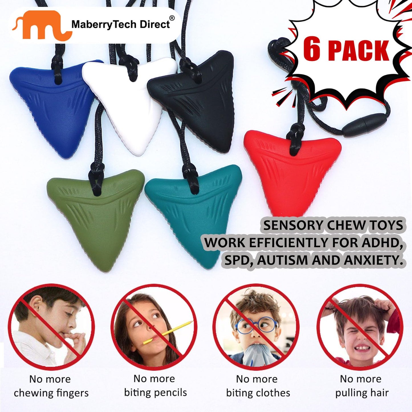 Chew Necklaces for Sensory Kids, 6 Pack Chewy Necklace Sensory Toys for Autism, ADHD, Anxiety or Other Special Needs- Reduces Chewing Fidgeting for Boys Girls Adults Chewer