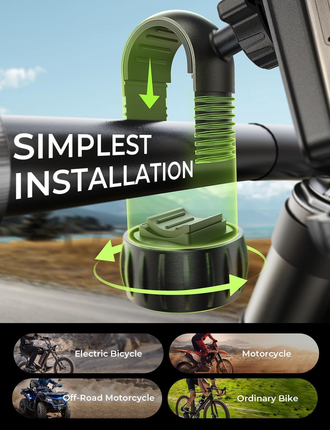 LISEN Bike Phone Holder, Super Easy Install Ultra Stable Motorcycle Phone Mount, Bicycle Handlebar Holder Mount for Adults Kids, Bike Bicycle Ebike Gear Accessories, for iPhone Samsung Google Pixel