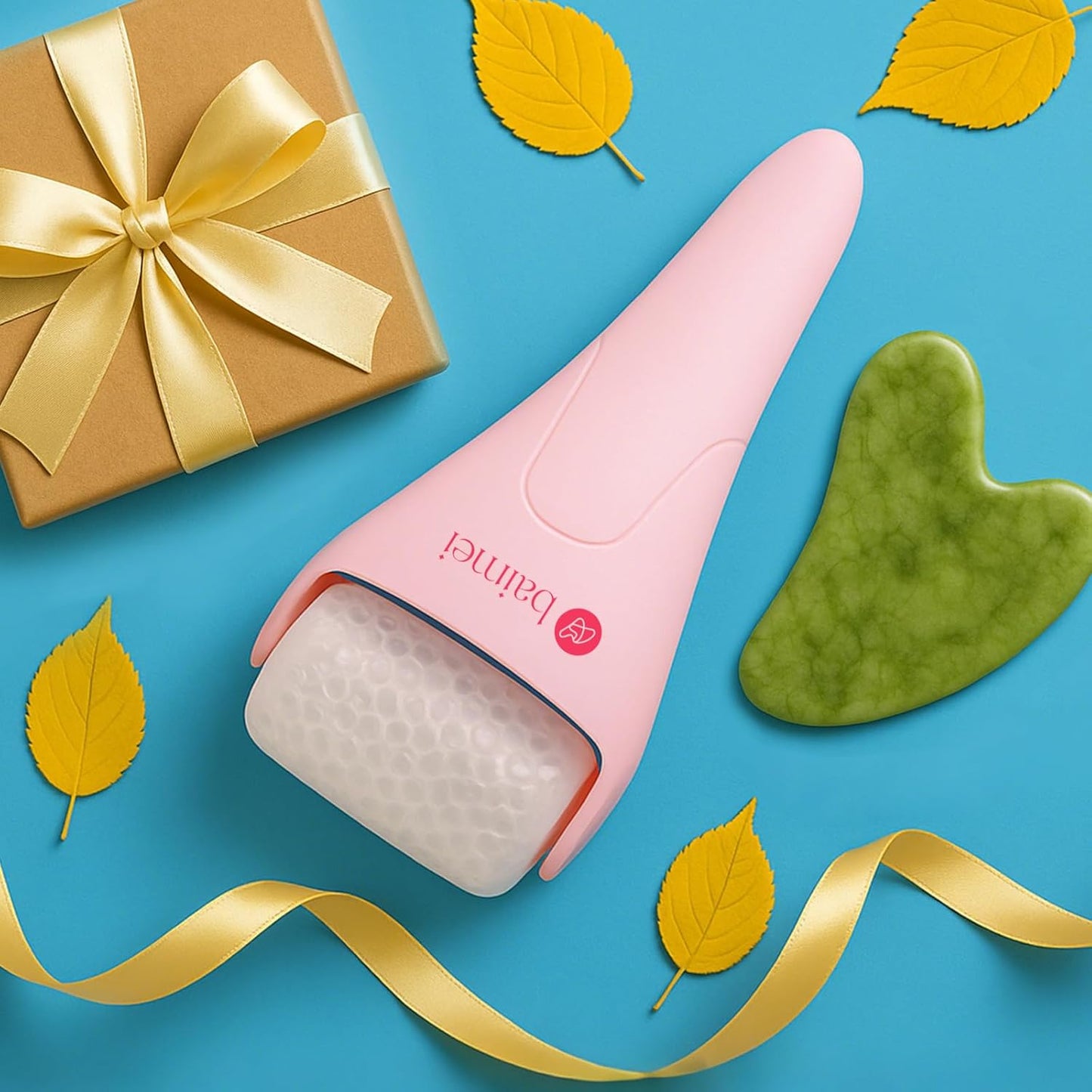 BAIMEI IcyMe Ice Roller for Face and Gua Sha Facial Tool Set, Ice Face Roller Reduces Puffiness Relieves Migraines Skin Care Tools, Self Care Gift for Women - Pink