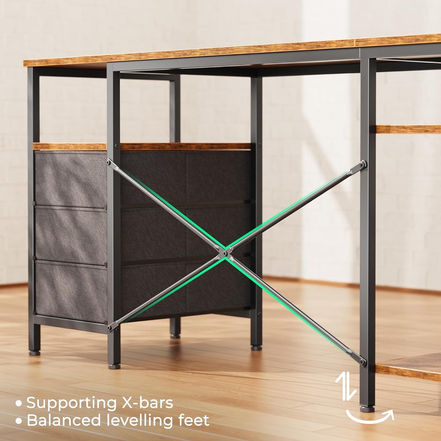 Huuger L Shaped Office Desk with Power Outlets, 47 Inch Computer Desk with 3 Drawers, Shelves, for Gaming, Corner Work, Home Office, Study, Rustic Brown