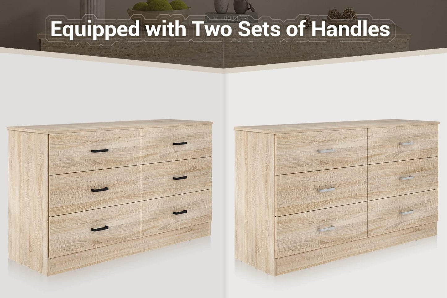 Bigbiglife Dresser for Bedroom, 6 Drawer Double Dresser, Modern Chest of Drawers with Deep Drawers, TV Stand Large Storage Organizer for Living Room, Closet (Light Oak)