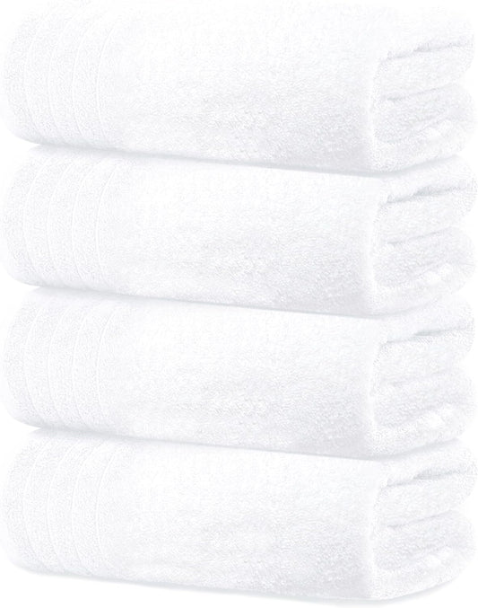 Tens Towels Pack of 4 Extra Large Bath Towels 30 x 60 Inches, 100% Cotton, Larger & Lighter Weight, Quicker to Dry, Super Soft and Absorbent, Perfect for Bathroom, White