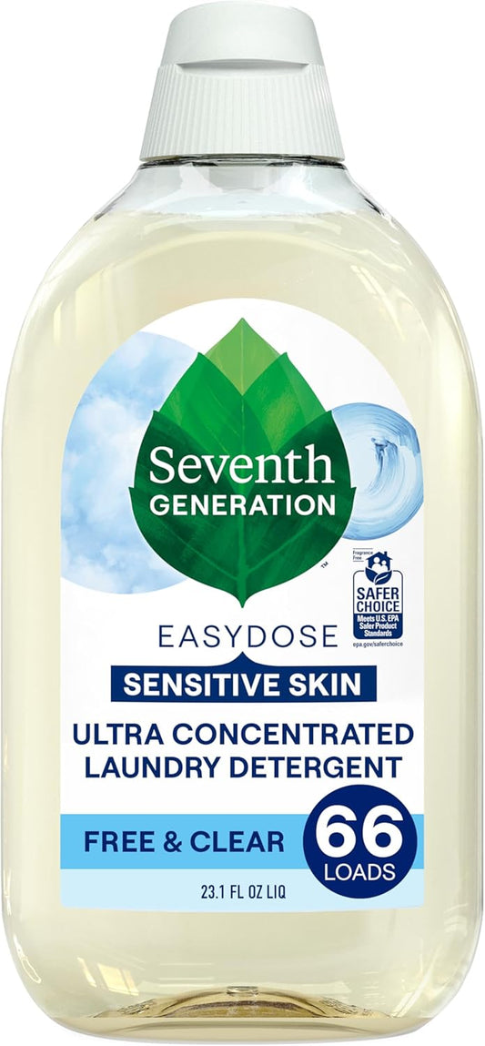 Seventh Generation EasyDose Laundry Detergent, Ultra Concentrated: 66 Loads, Free & Clear Designed for Sensitive Skin, 23.1 Fl Oz