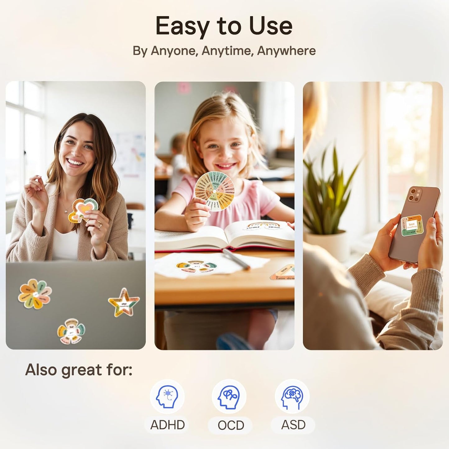 Calm Strips for Anxiety Sensory Stickers, 36Pcs 2 Textured for Mood Calming, Breathing Mindfulness Fidget Sticker for Kids, Anxiety Relief at Office & Classroom Desk