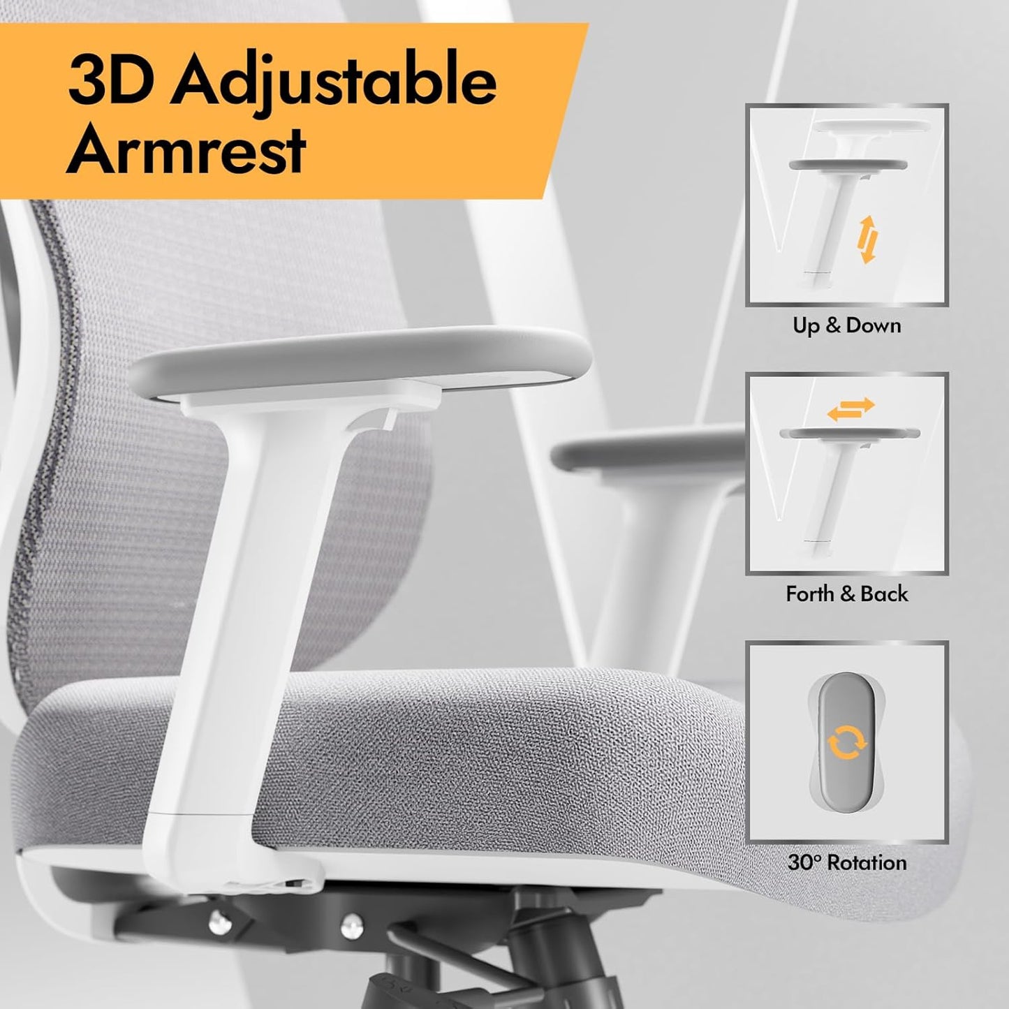 Ergonomic Mesh Office Chair - 3D Adjustable Lumbar Support & 3D Armrests, V-Shaped Back, Adjustable Desk Chair for Office & Home, White