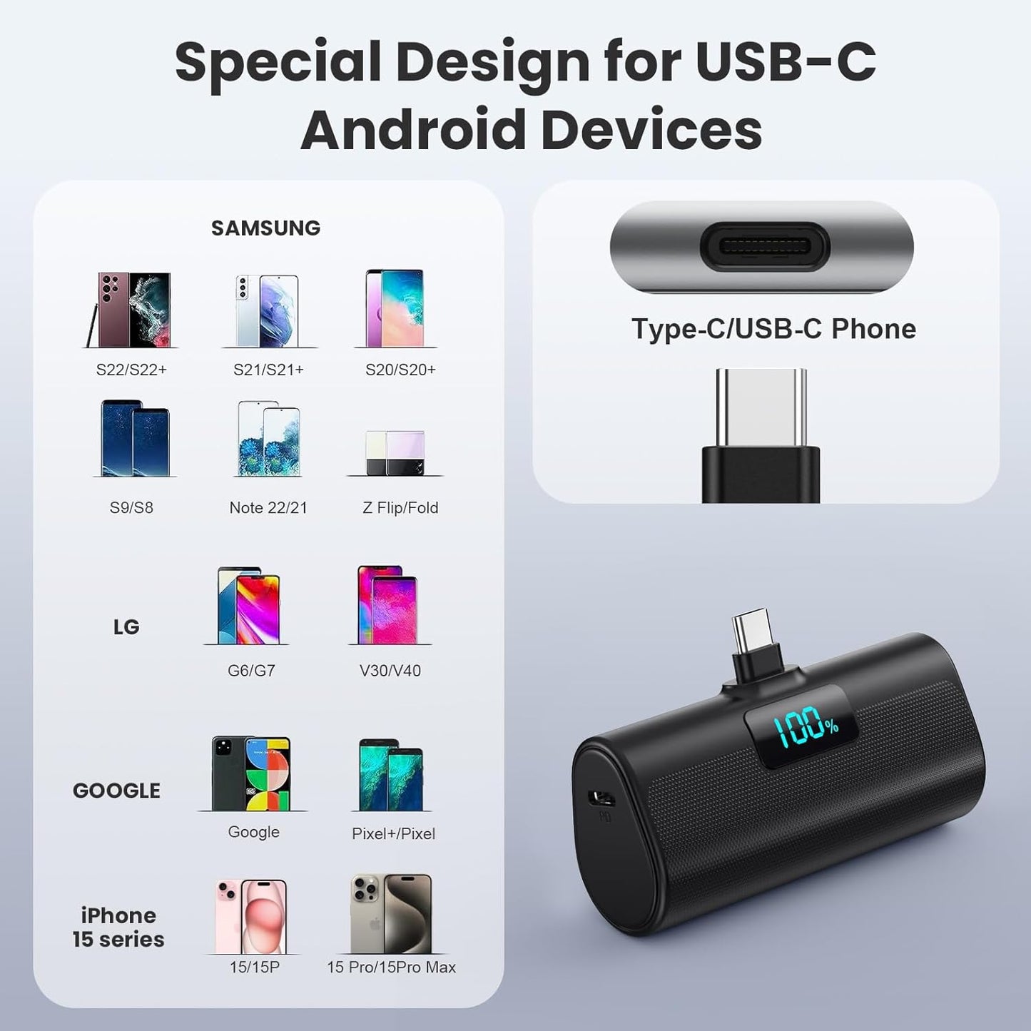[2-Pack]Portable Charger for iPhone 16 Series,Upgraded 5200mAh PD USB C Power Bank Built-in USB-C Connector, Battery Pack Compatible with iPhone 16/16 Plus/16 Pro/16 Pro Max/15 Series, Samsung, Android