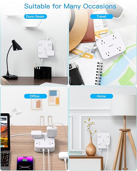 Flat Plug Extension Cord, HANYCONY 5ft Power Strip with 4 USB Ports(2 USB C), 4 Widely Outlets Extender, Wall Mount, Desk Charging Station for Office School Travel Dorm Room Essentials, ETL Listed