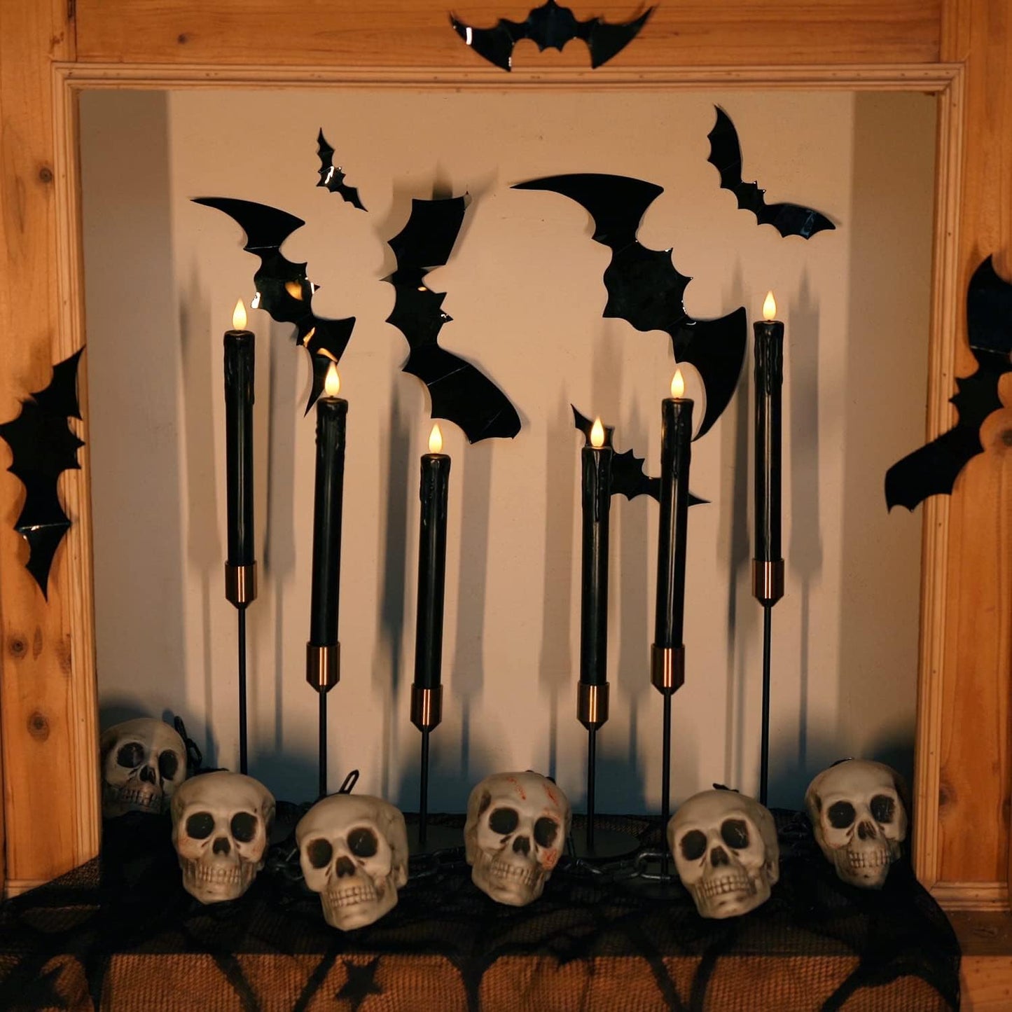 Homemory Black Flameless Taper Candles with Remote and Timer, Real Wax LED Taper Candles Battery Operated, Flickering Candle Sticks for Party Halloween Indoor Decoration, 6 Pcs, 9.6 inches