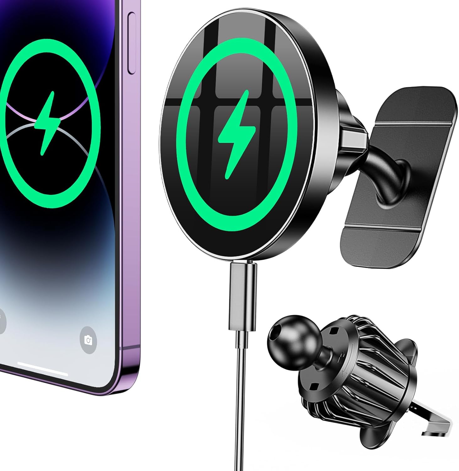 Coolpow for Magsafe Car Mount Charger【100% Stable】 15W Magsafe Car Charger Magnetic Phone Holders for Your Car Accessories for Women Men Car Phone Holder Wireless Car Charger for iPhone 17 16 15 14 13