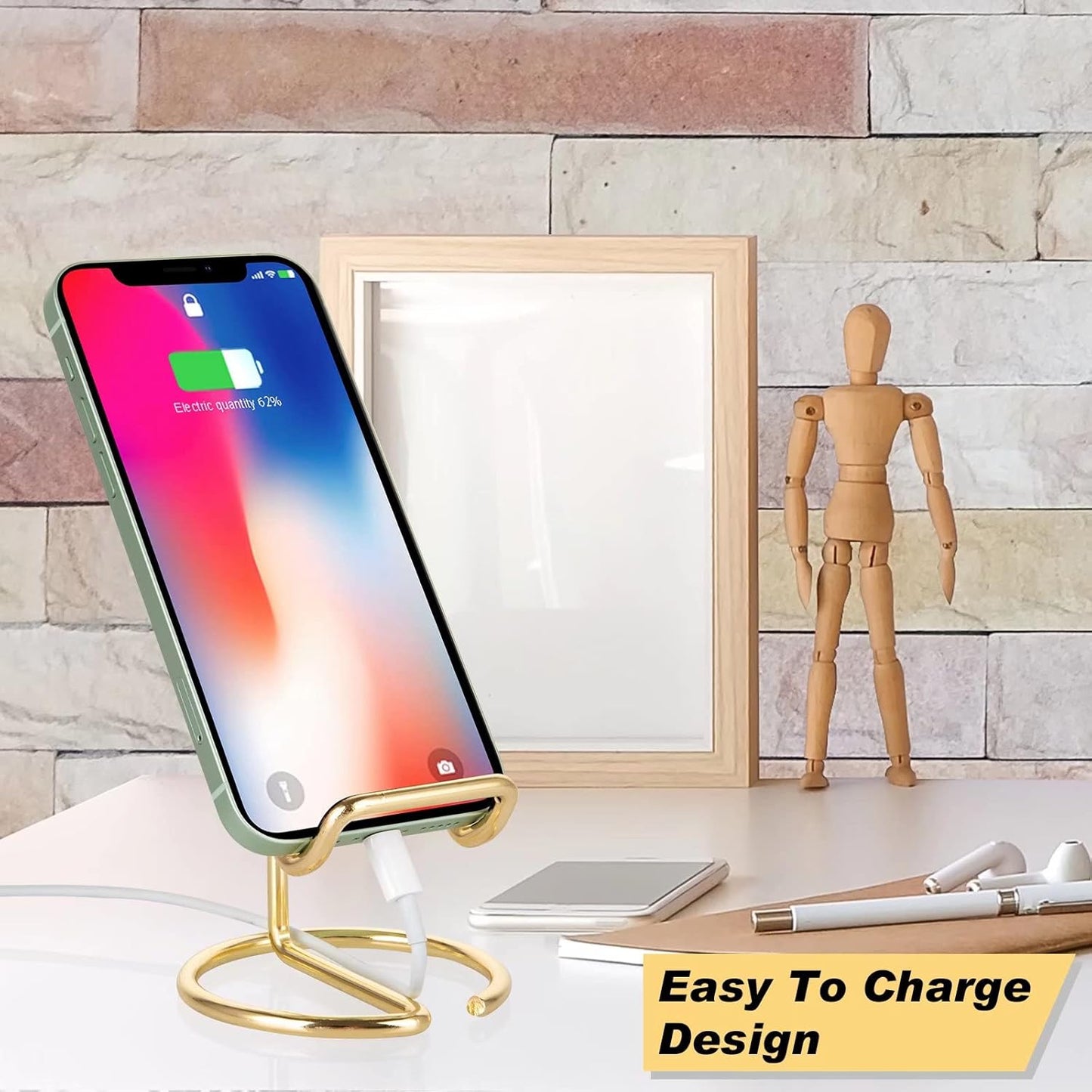 Cell Phone Stand for Desk, Cute Metal Gold Cell Phone Stand Holder Desk Accessories, Compatible with All Mobile Phones, iPhone, Switch, iPad
