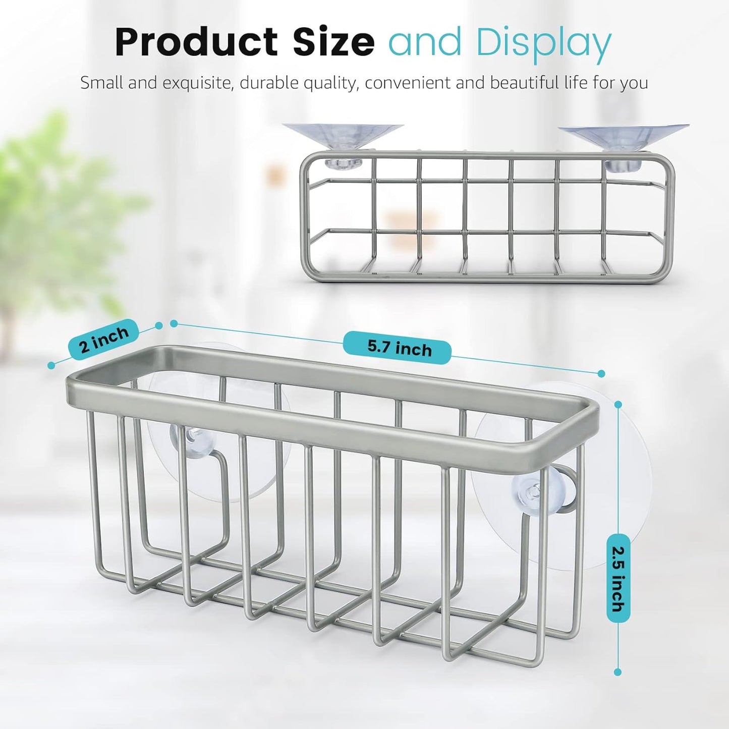 Sponge Holder for Kitchen Sink, Kitchen Sink Sponge Holder,Sink Caddy,Dish Soap Holder （Mat Silver）