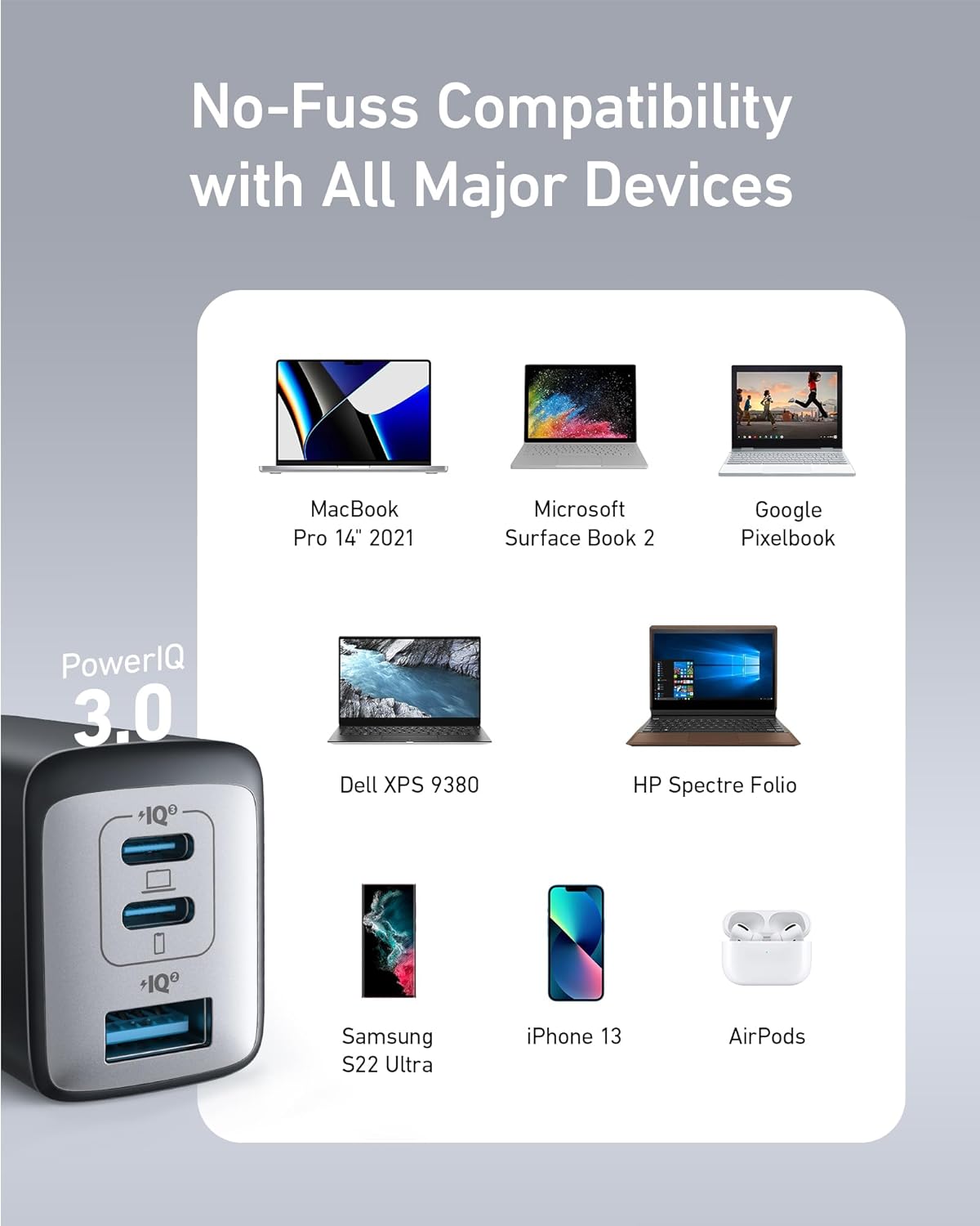 Anker USB C Charger(Nano II 65W), PPS 3-Port Fast Compact Foldable Wall Charger for MacBook Pro/Air, iPad Pro, Galaxy S20, Dell XPS 13, Note 20/10+, iPhone 16/16 Pro, Steam Deck, and More