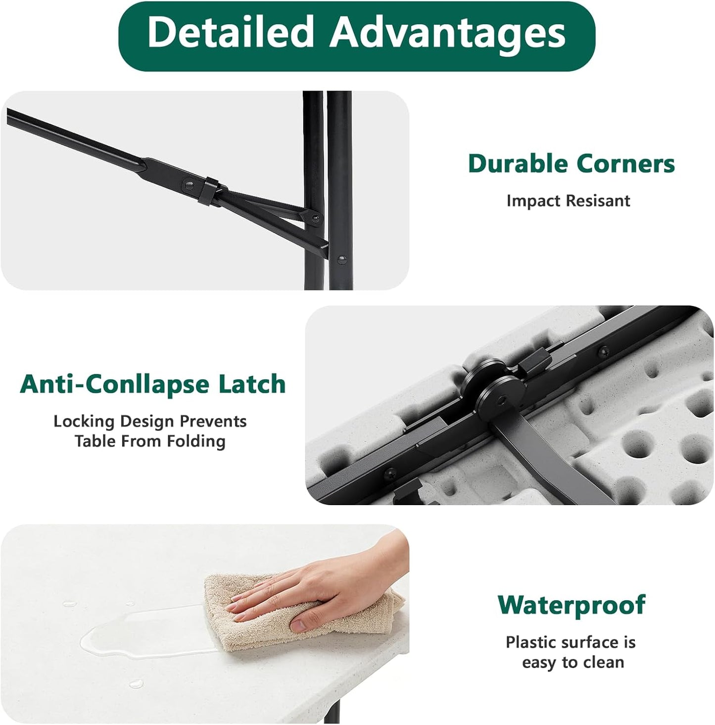 Folding Table 6ft - Heavy Duty Plastic Table with Handle, Foldable & Portable, Fold-in-Half Utility Tables for Outdoor, Dining, Wedding, Events, Indoor, Picnic, Camping, Party (White)