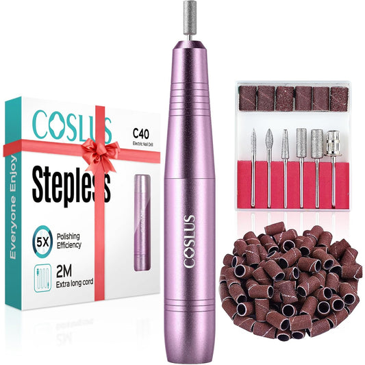 COSLUS C40 Electric Nail Drill File Professional: for Acrylic Gel Dip Powder Nails Portable Nail Machine Kit Manicure Pedicure Tools Polishing Set with Nail Drill Bits Sanding Bands
