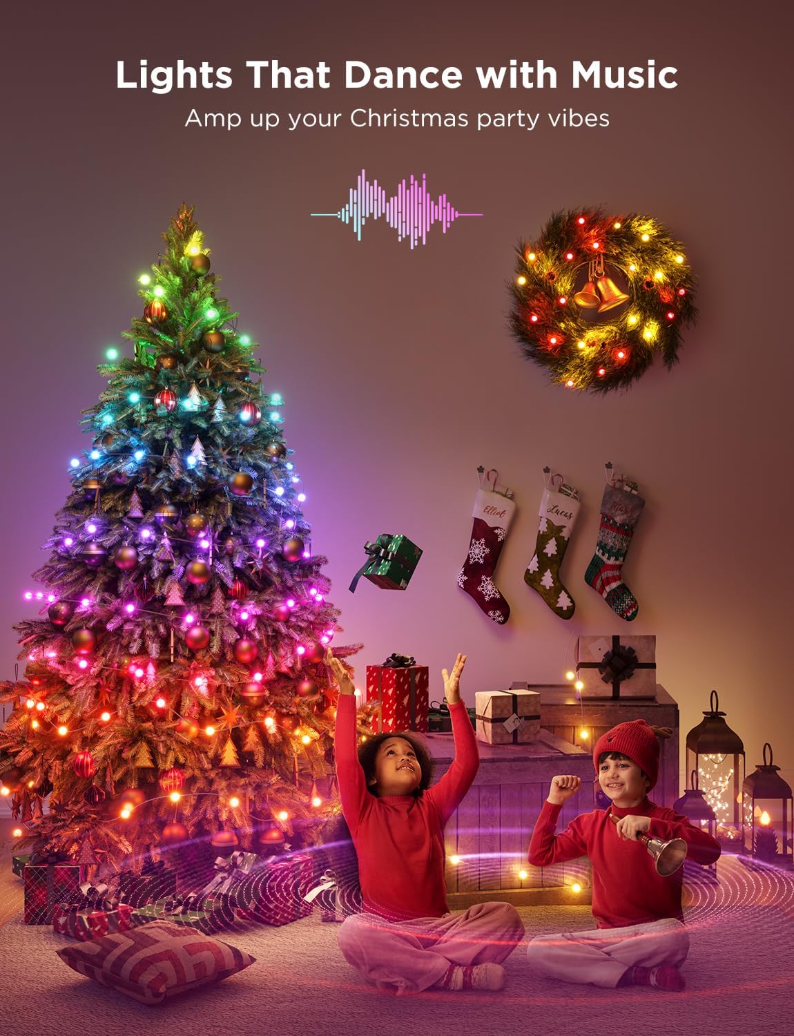 Govee Christmas Lights 66ft, Smart RGBIC String Lights App-Controlled, 125+ Scene Modes, IP65 Waterproof, Sync with Music, Works with Alexa, Holiday Party Decorations Indoor Outdoor