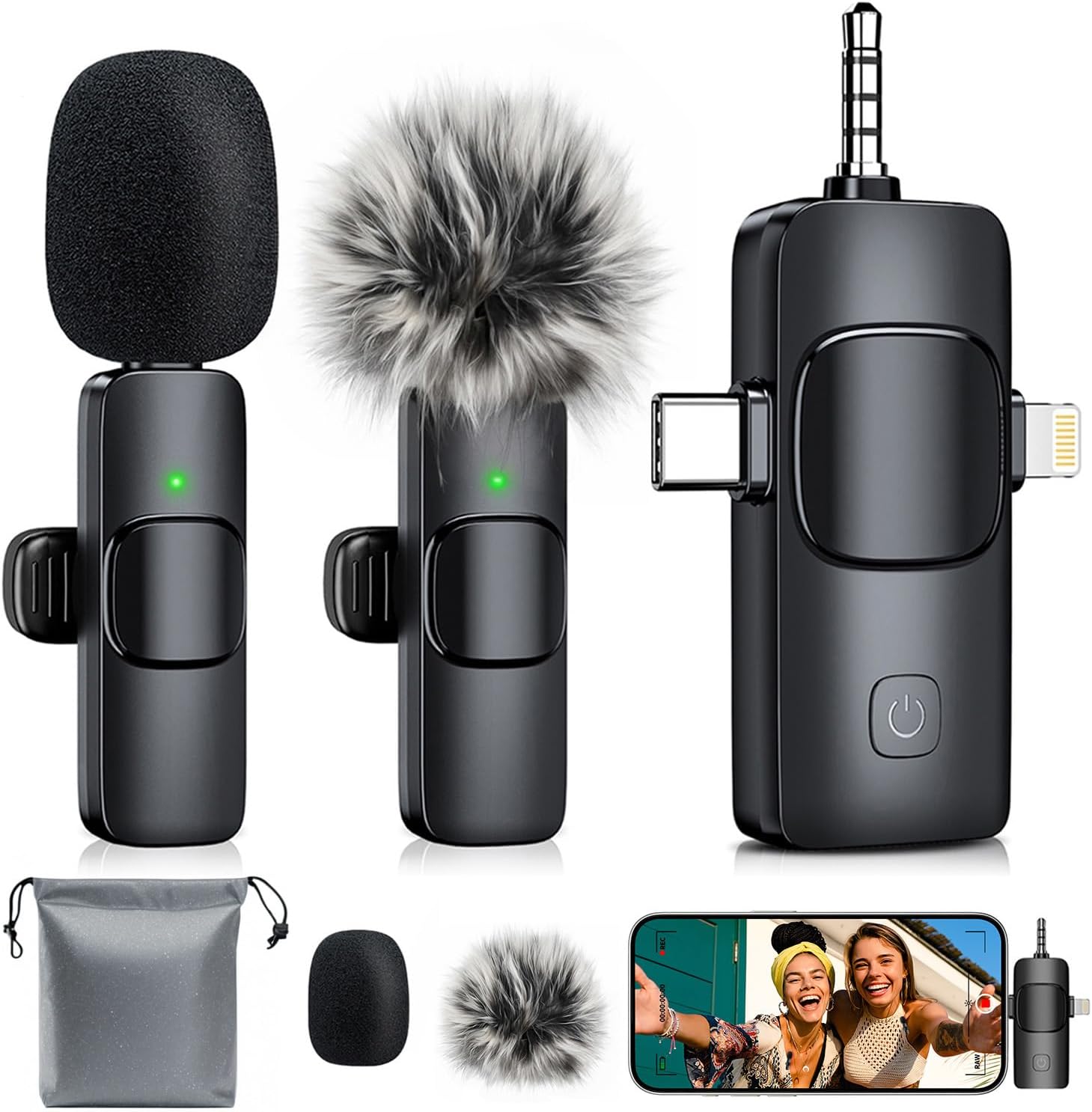 3-in-1 Mini Microphone for iPhone: Wireless Lavalier Microphones for iOS/Android/Camera - Noise Reduction Lapel Mic forLive Stream - HiDefSound for Video Mavericks - Texture Black