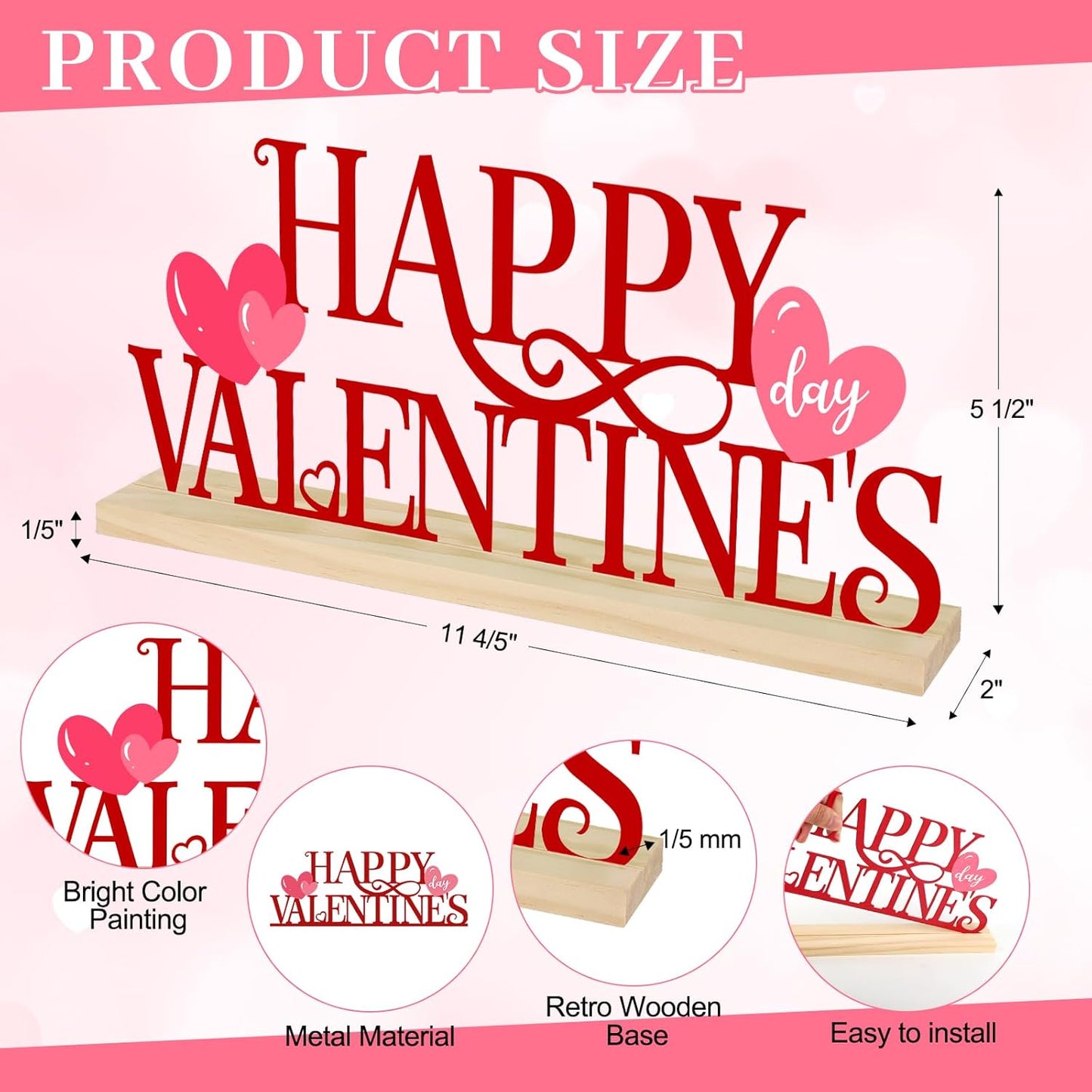 COCHIE Metal Happy Valentine's Day Sign, Valentines Day Decorations for Home, Party, Shelf, Mantel, Indoor, Valentine Heart Decor, Valentines Day Table Top Decoration (Valentine)