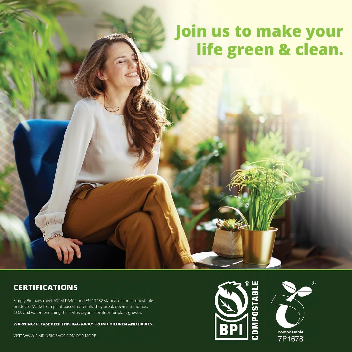 Simply Bio 13 Gallon Compostable Trash Bags Liners Drawstring, Heavy Duty Extra Thick 1 Mil, 49.21 Liter, 30 Bags, Tall Kitchen Food Scrap Waste Bag, ASTM D6400, US BPI and OK Compost Home Certified