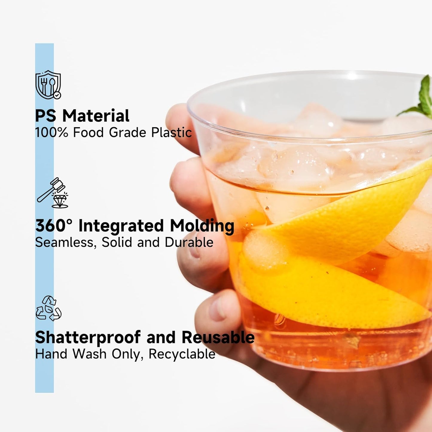 RACETOP 9 oz Clear Plastic Cups 100 packs, Disposable Plastic Party Cups Tumblers, Cocktail Cups, Perfect for Parties, Wedding and Events