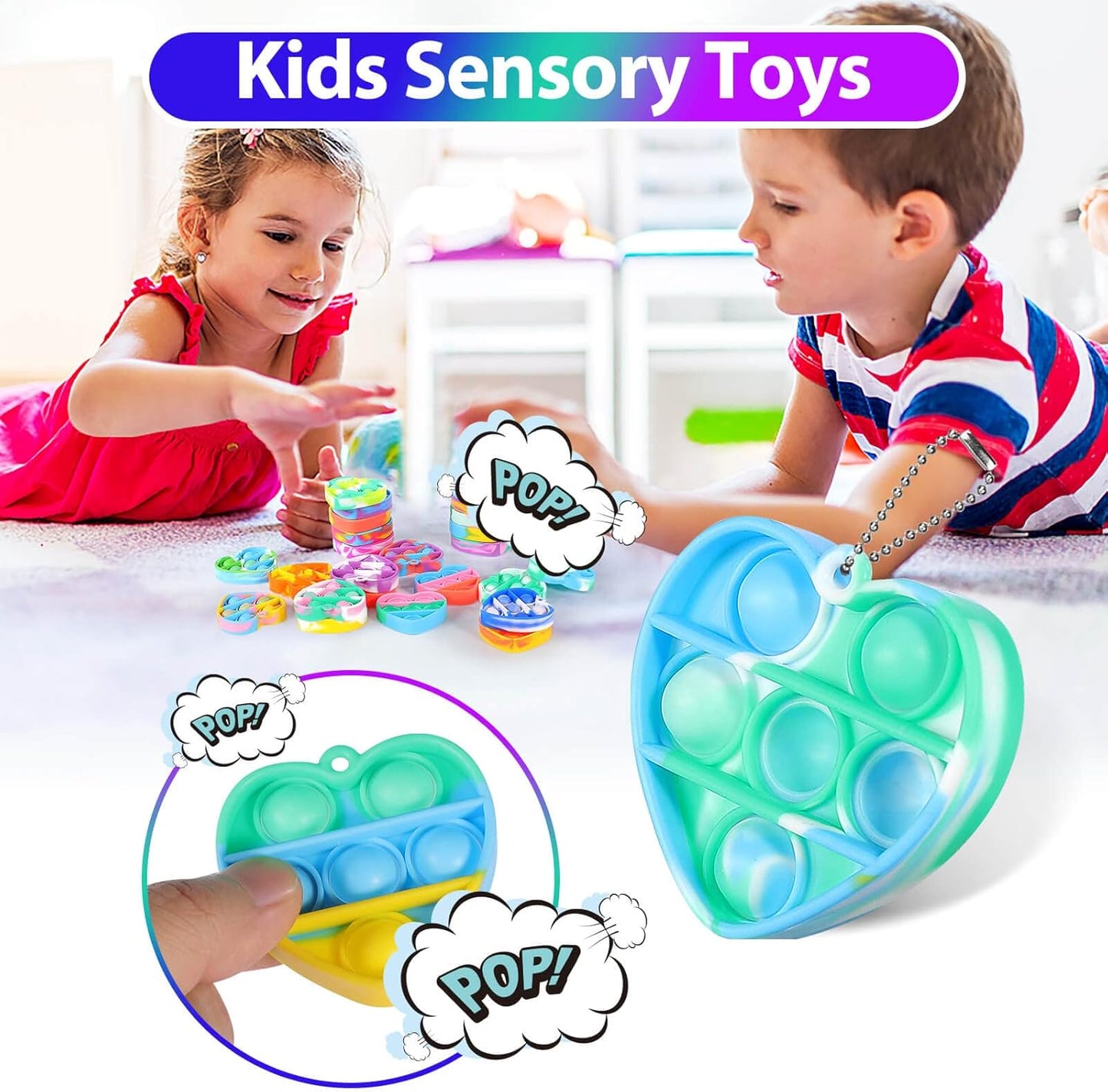 Pop Fidget Toys Bulk Its Valentines Day Gifts for Kids Classroom 30 Pack Valentine Party Favors for Kids Mini Pop Heart Keychain It Fidgets for Classroom Prizes Exchange Birthday Goodie Bag Stuffers