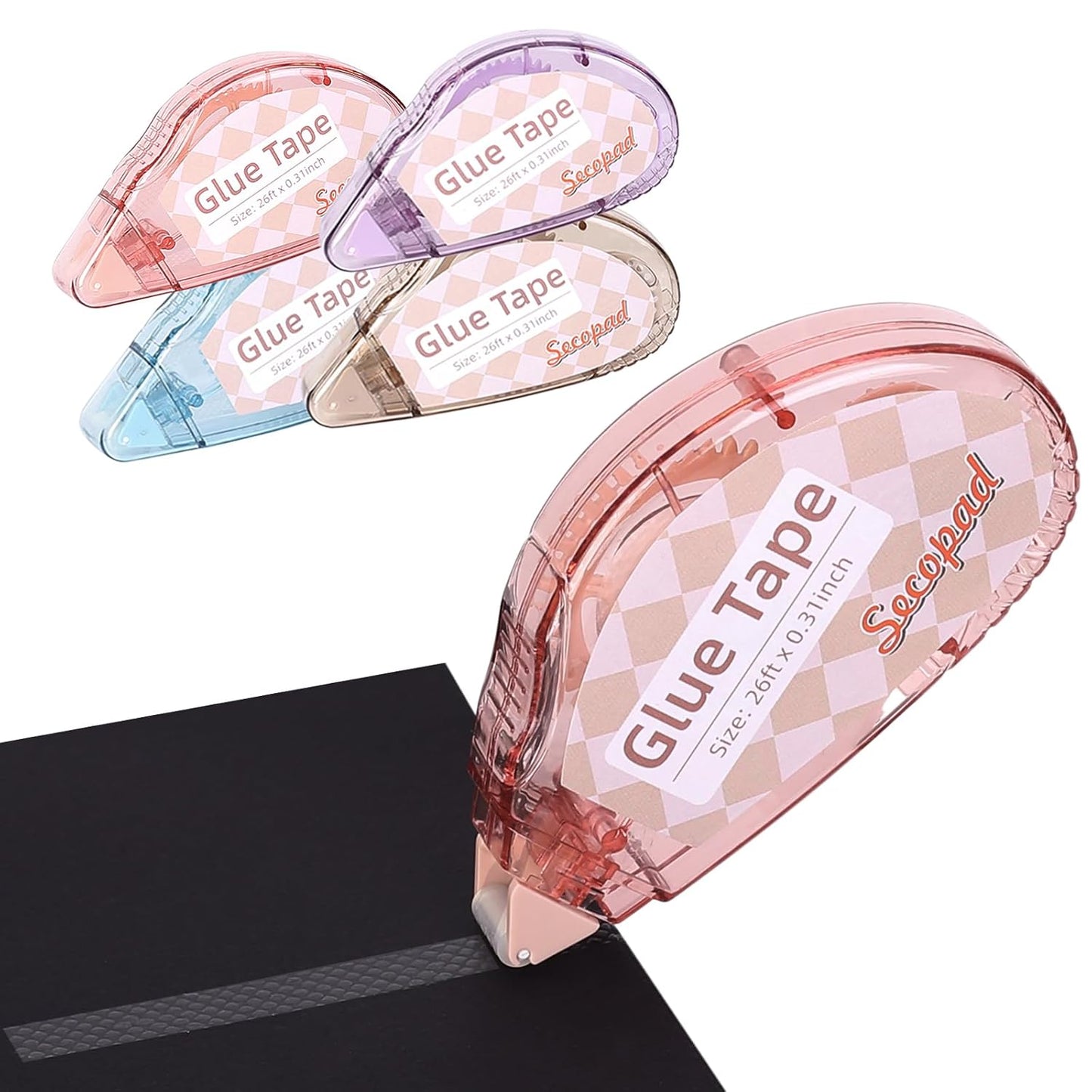 Scrapbook Tape, 4 Pack Double Sided Tape Roller for Crafts, Adhesive Glue Runner Scrapbooking Supplies Journaling School Office Teacher Supplies for Kids and Adults, 0.3IN x 26FT