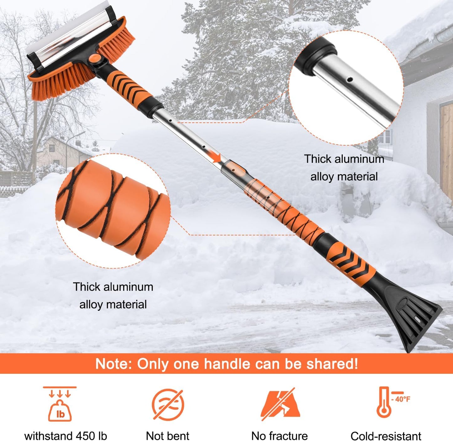 Car Snow Brush Snow Shovel Kit, 42'' Extendable Ice Scrapers and Snow Brushes for Car Windshield with Foam Grip 180° Pivoting Brush Head Snow Scraper, 39'' Extendable Emergency Snow Shovel for Car