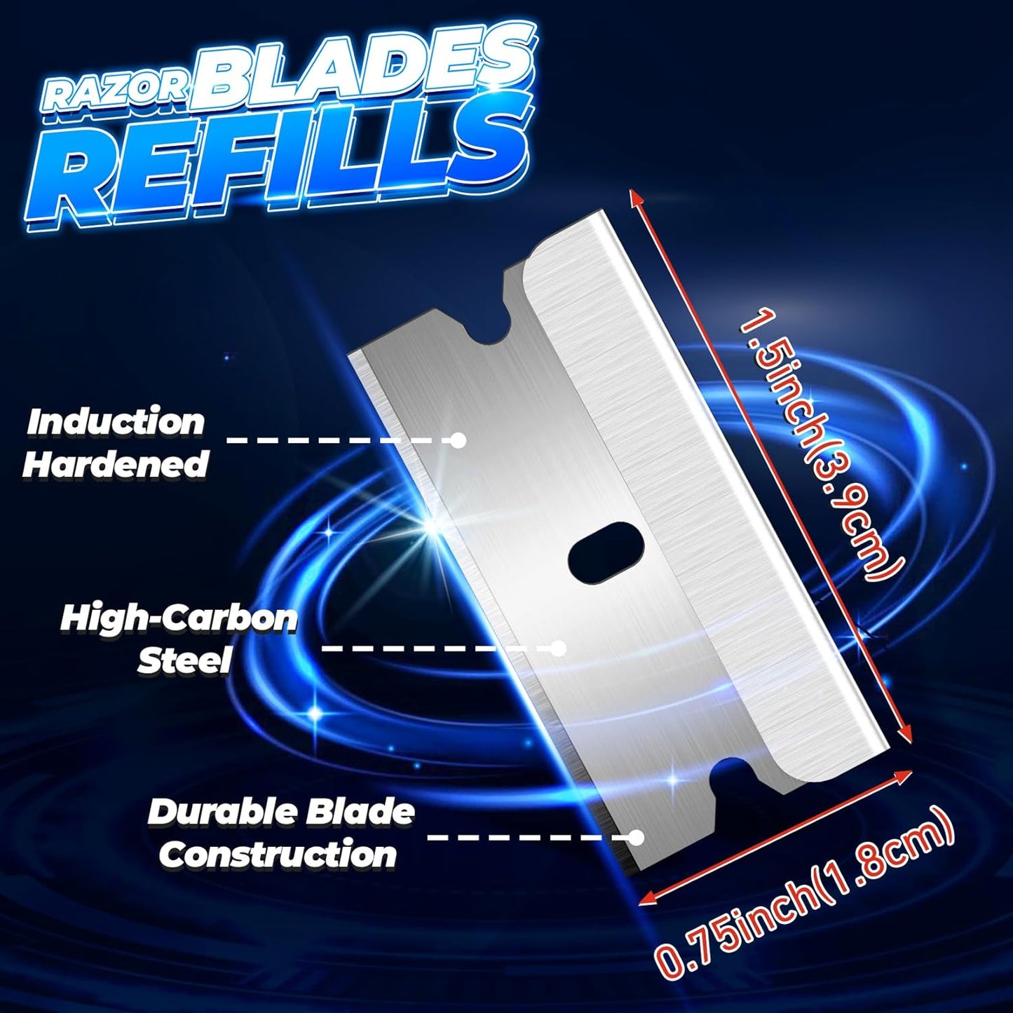 DIYSELF Single Edge Razor Blades, 100 Blades, Razor Blades Refiils for Razor Scraper, Utility Knife, Heavy Duty One Edge Blades, High Carbon Steel Blade for Removing Decals, Stickers