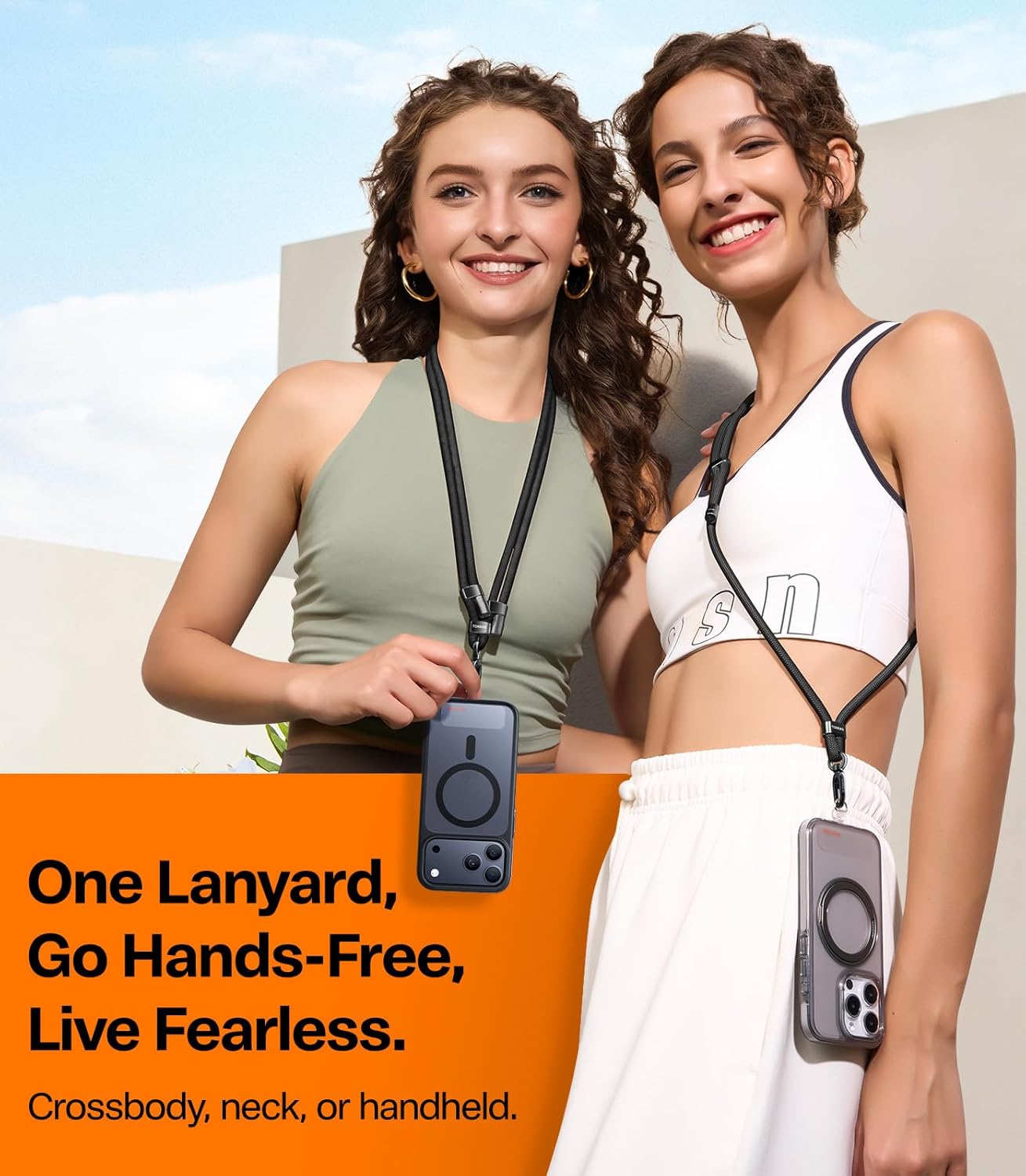 TORRAS Phone Lanyard Crossbody with 2 Phone Tabs, Adjustable Anti Theft Phone Strap for All Phones, Premium Metal Buckles, Skin-Friendly, Universal Cell Phone Neck lanyard for Travel Essentials, Black