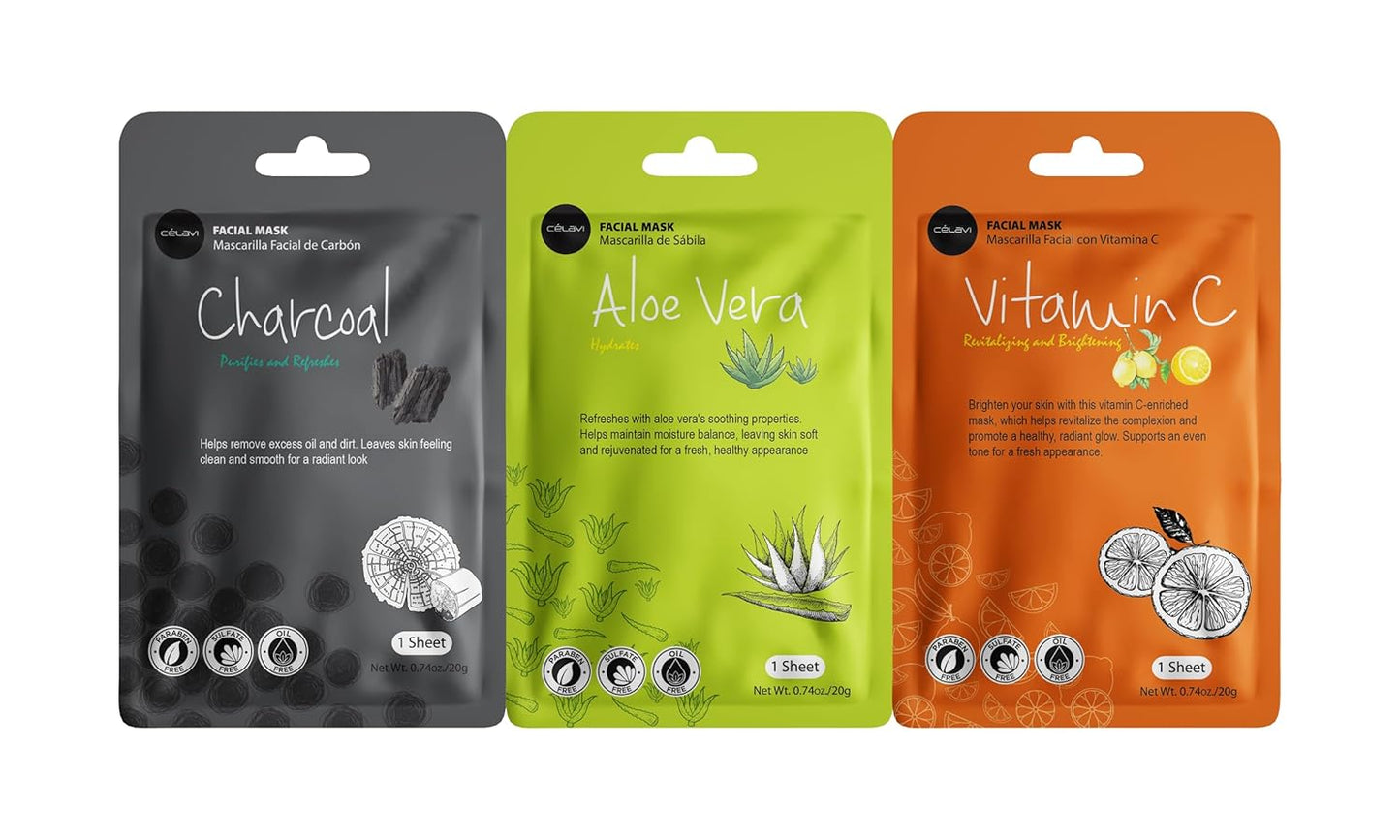 Celavi Essence Facial Sheet Face Mask Variety Set Classic Authentic Korean Moisturizing Skincare (12-Packs)