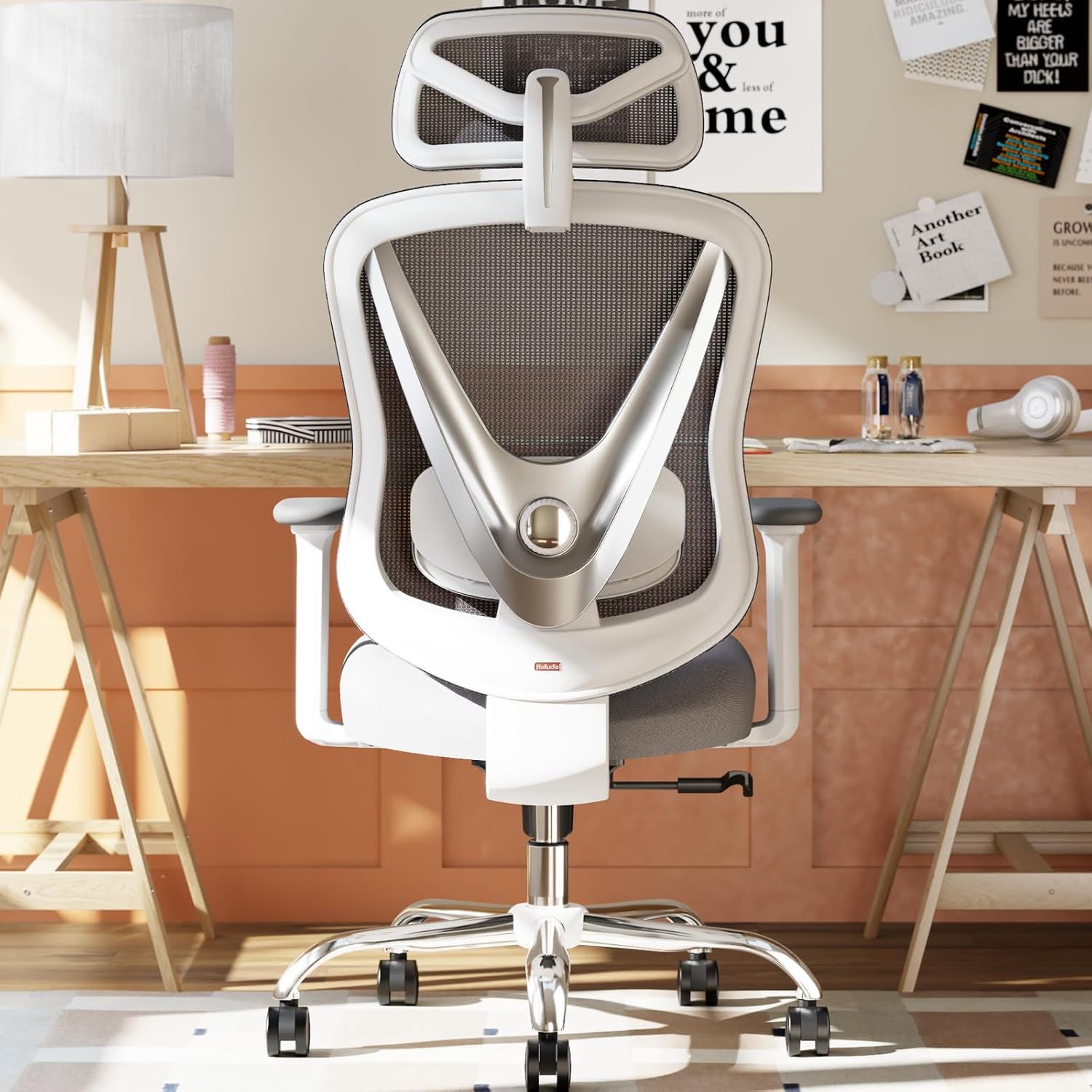 Ergonomic Mesh Office Chair - 3D Adjustable Lumbar Support & 3D Armrests, V-Shaped Back, Adjustable Desk Chair for Office & Home, White