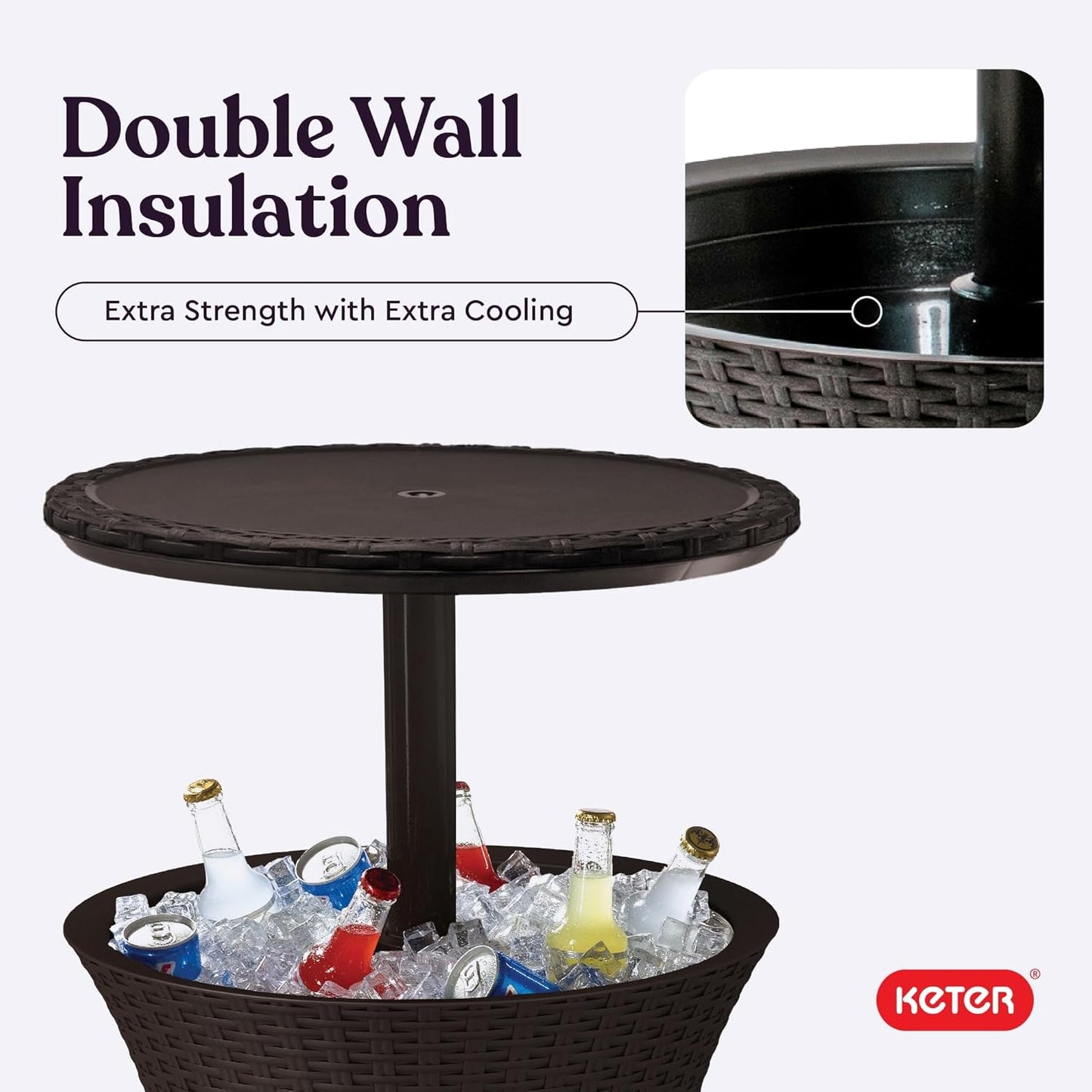 Keter Pacific Cool Bar Outdoor Patio Furniture and Hot Tub Side Table with 7.5 Gallon Beer and Wine Cooler, Espresso Brown