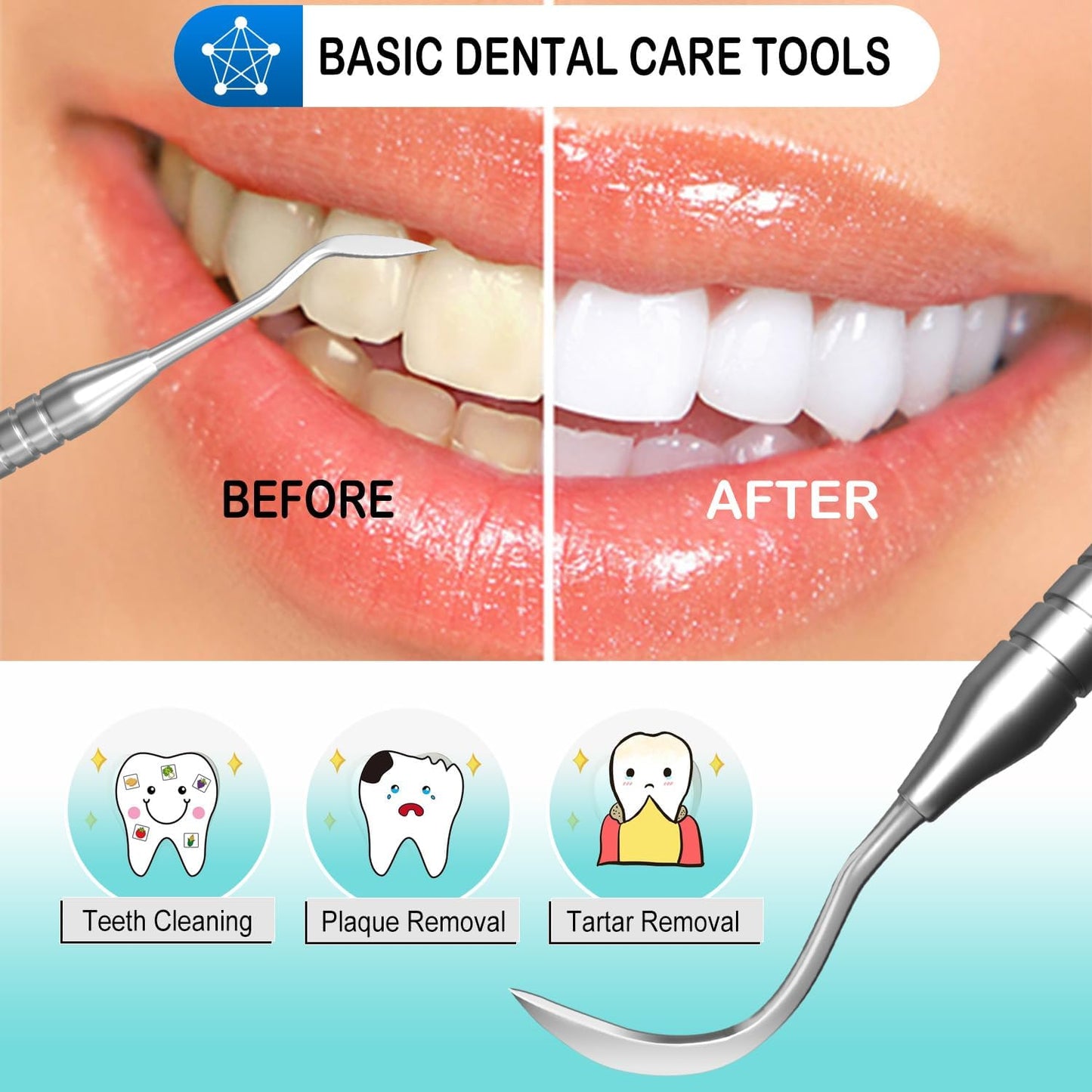 Dental Tools, Dental Pick for Teeth Cleaning, Stainless Steel Hygiene Kit with Tooth Scraper Plaque Tartar Remover - with Case