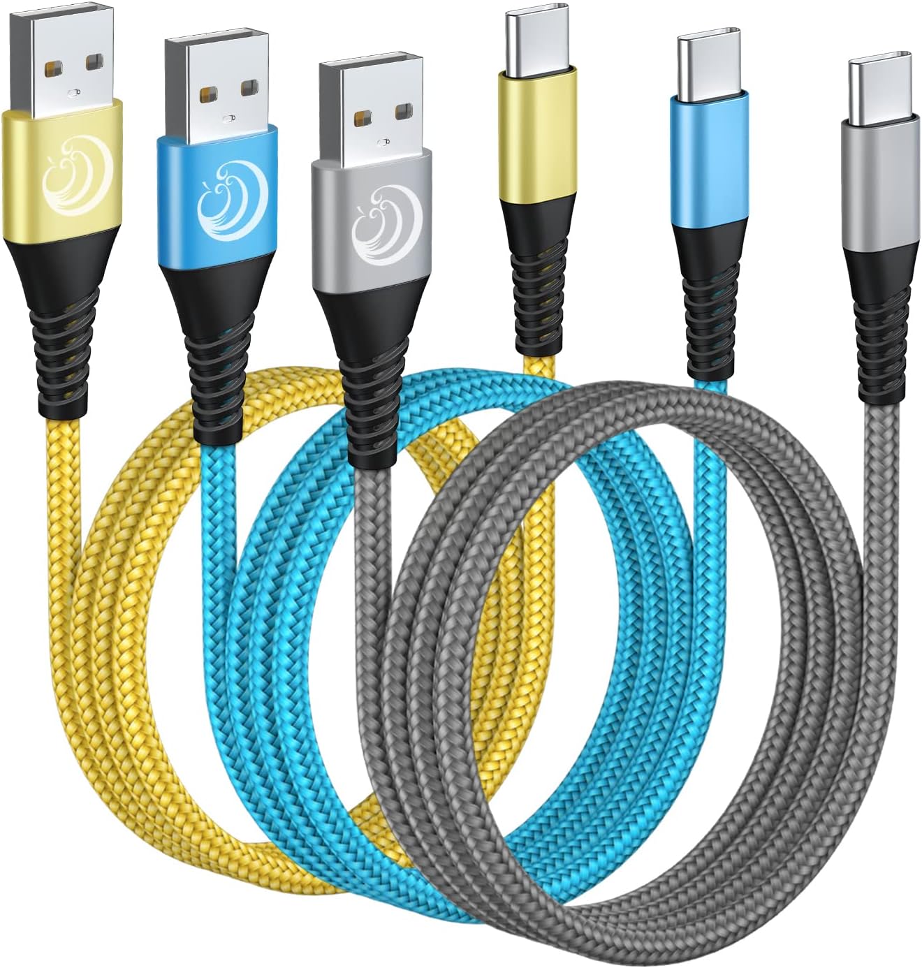 USB C Cable 10FT 3Pack Fast Charging Nylon Braided Long Type C Charger Cable for Samsung Galaxy S24 S23 S22 S21 S10 S9 S8 A02s A03s A11 A12 A13 A14 A21 A22 A32 A42 A53, Tablet, LG, Moto, TCL