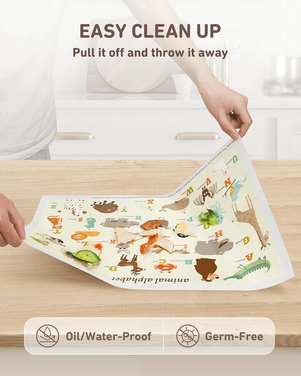 Babebay Disposable Stick-on Placemats 40 Pack for Baby & Kids & Toddler, Sticky Placemats Restaurant Table Mats 12" x 18" (Animal Alphabet)