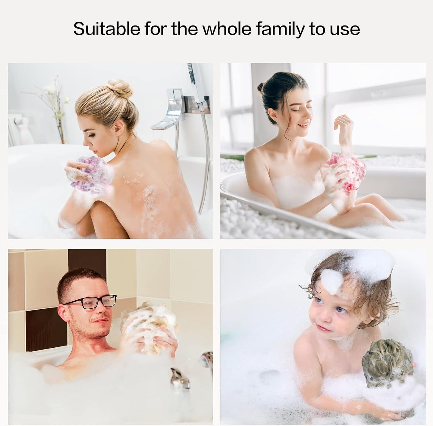 Fishent Loofah Bath Sponge Shower Loofahs, 4 Pack Soft Loofa Exfoliating Body Scrubber Mesh Shower Puff Pouf Ball Luffa for Men and Women(50g/pcs)