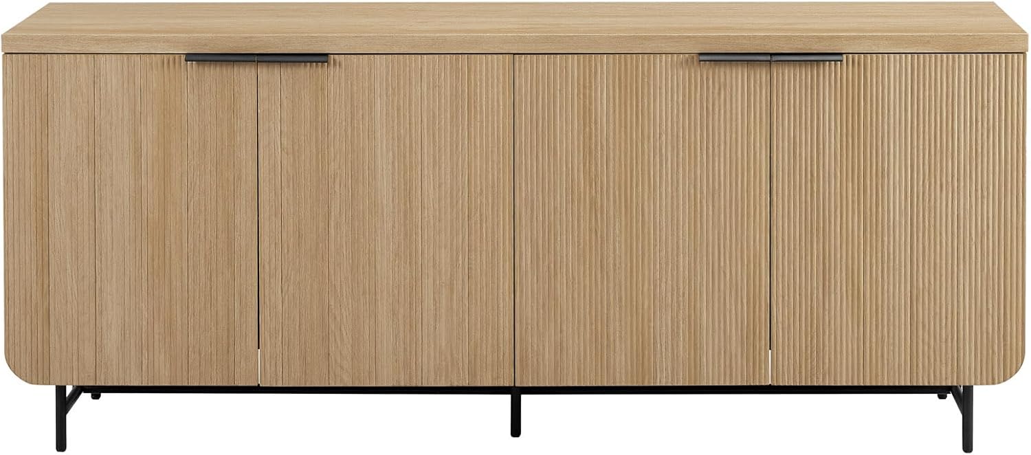 Walker Edison Reema Fluted 4-Door Kitchen Sideboard Buffet Console, 69 Inch, Coastal Oak