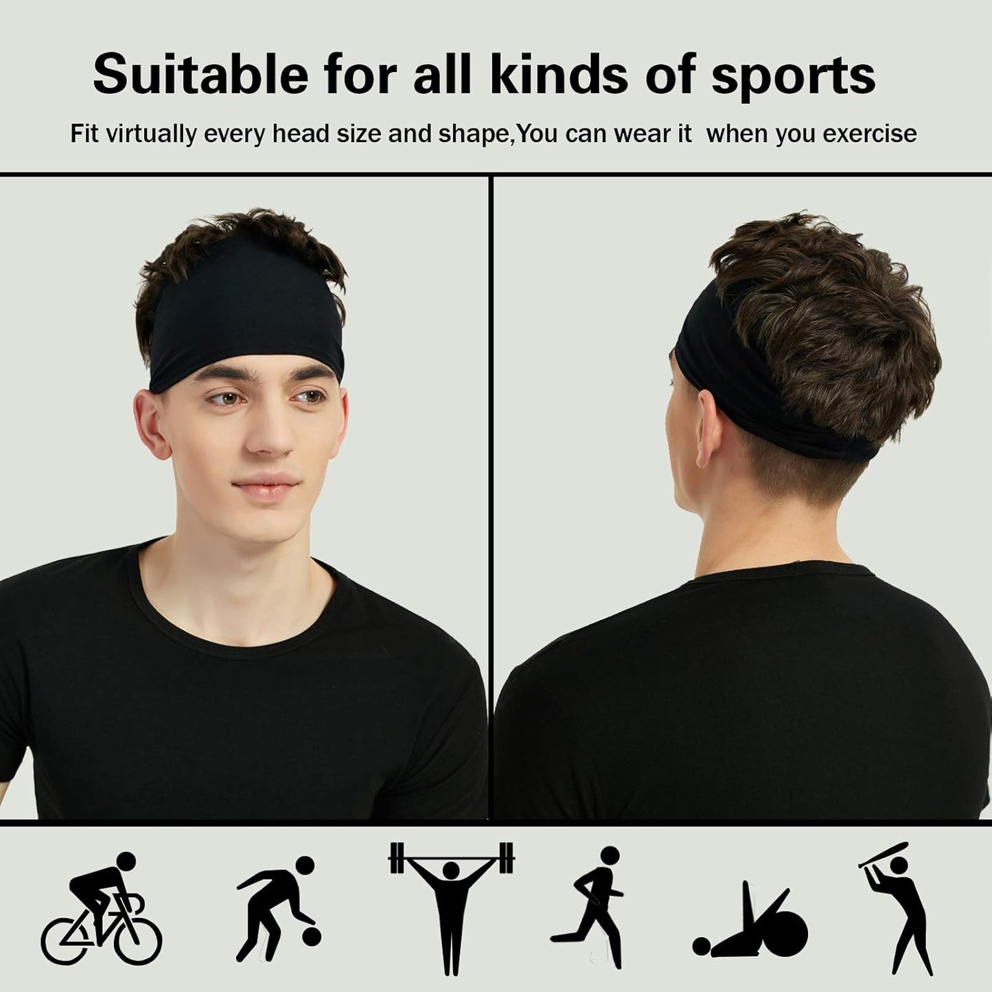 Sports Headbands for Men (5 Pack), Moisture Wicking Workout Headband, Sweatband Headbands for Running, Cycling, Football, Yoga, Hairband for Women and Men
