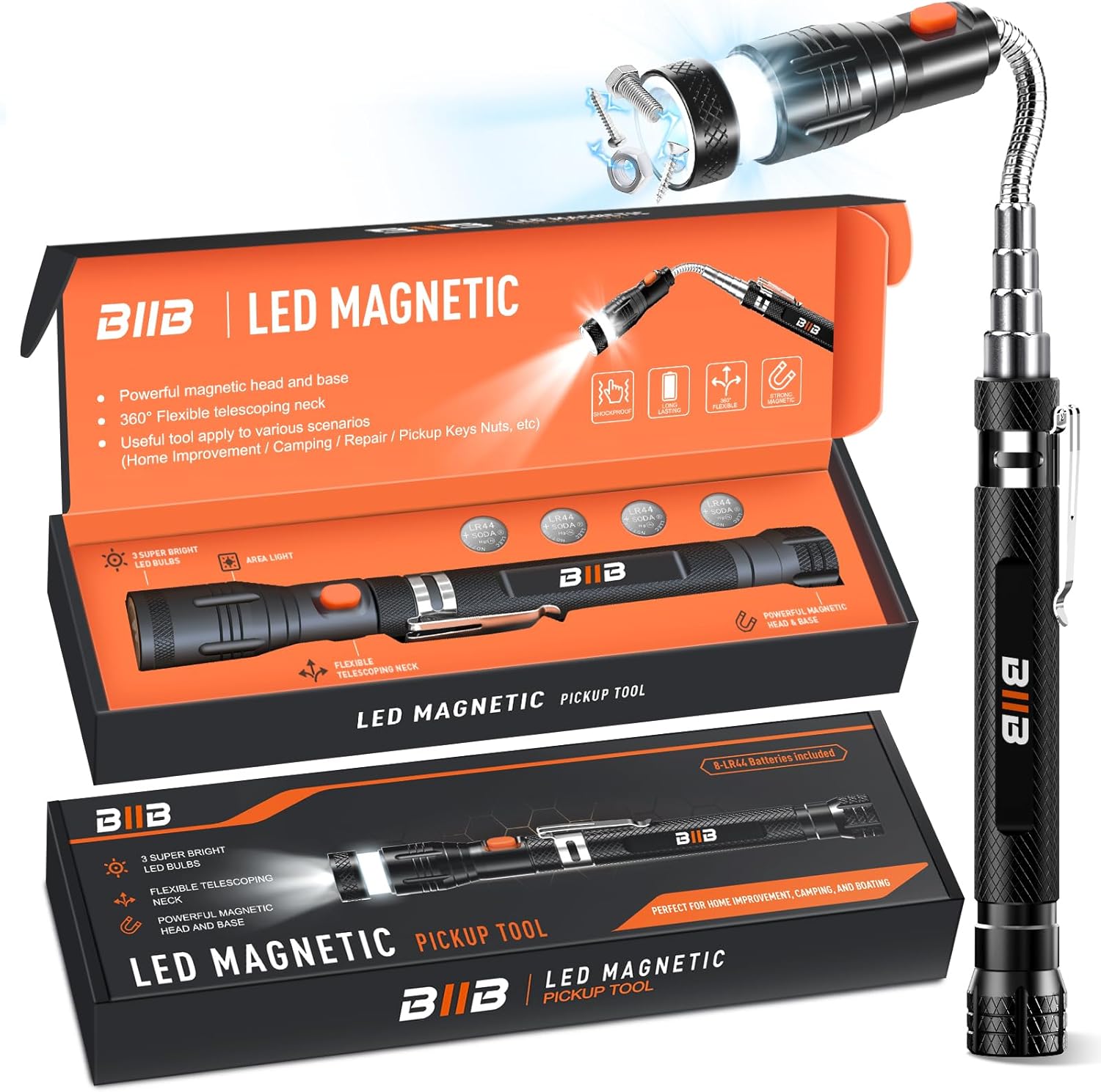 RAK Magnetic Pickup Tool Gifts for Men - Telescoping Magnet with LED Flashlight and 22 Inches Extendable Neck, Cool Gadgets Mechanic Tool, Holiday Gifts for Men, Dad, Husband, Grandpa, Handyman